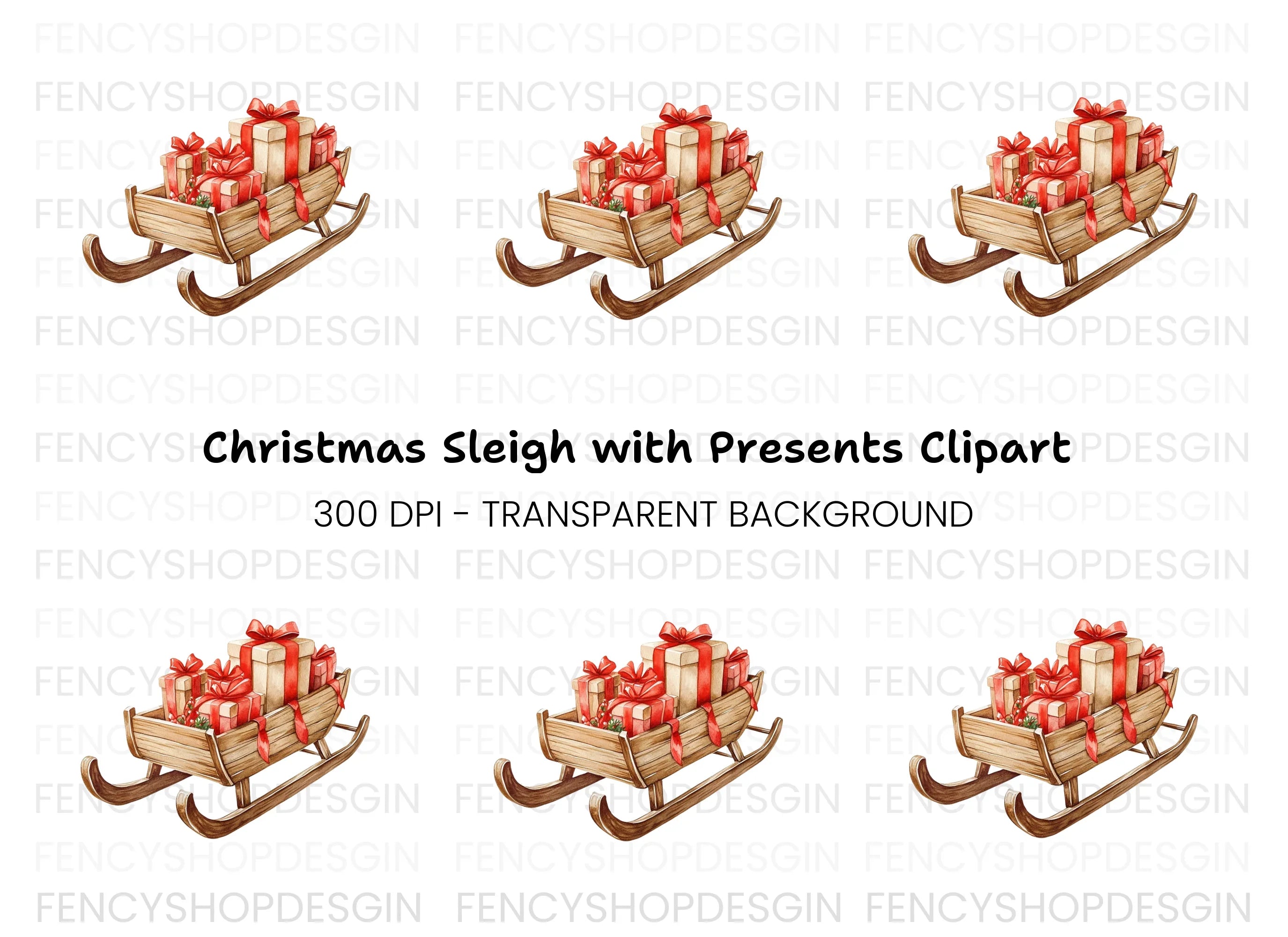 Christmas Sleigh with Gifts Clipart Bundle