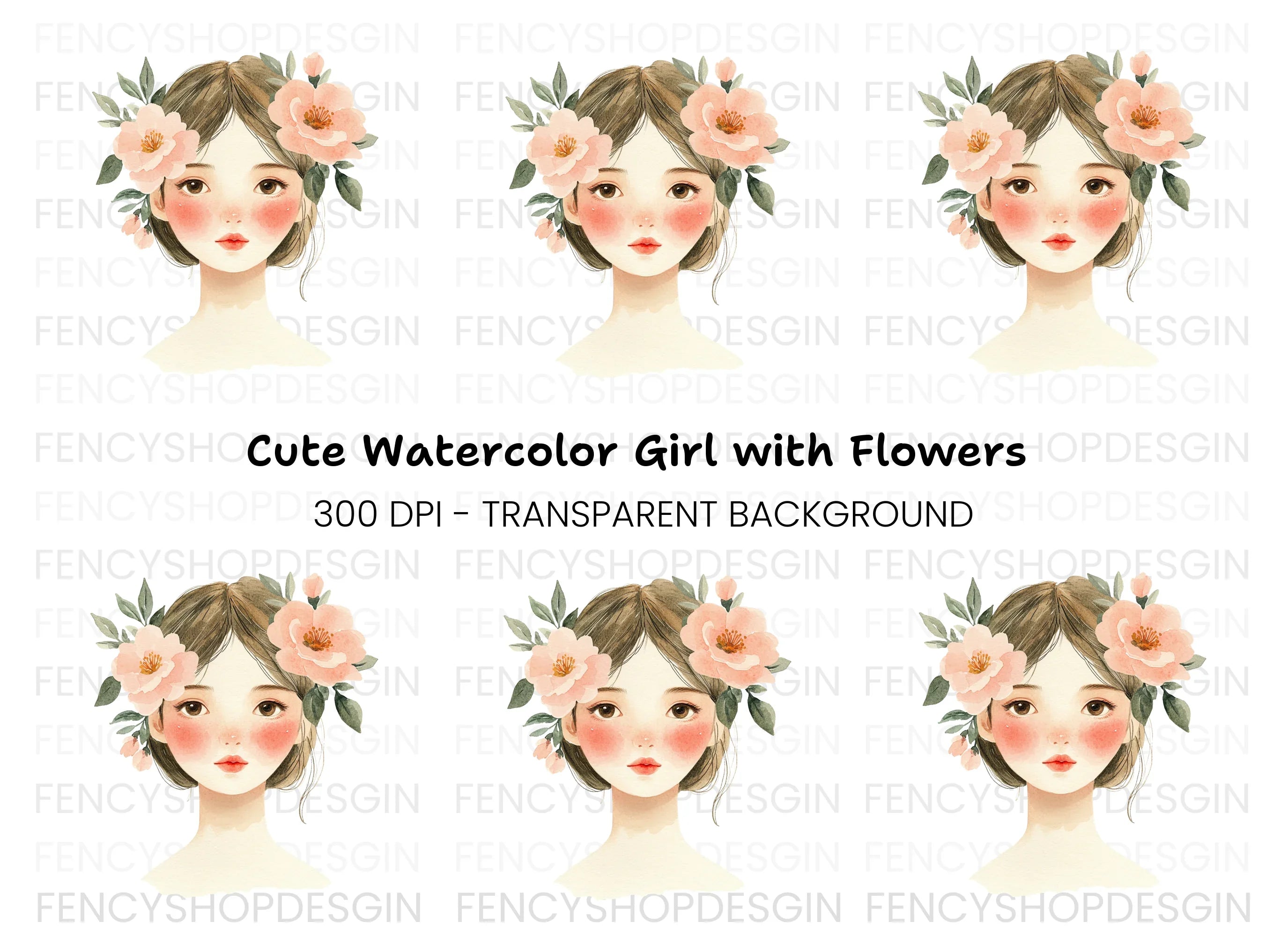 Cute Girls with Flower Crowns Clipart Bundle