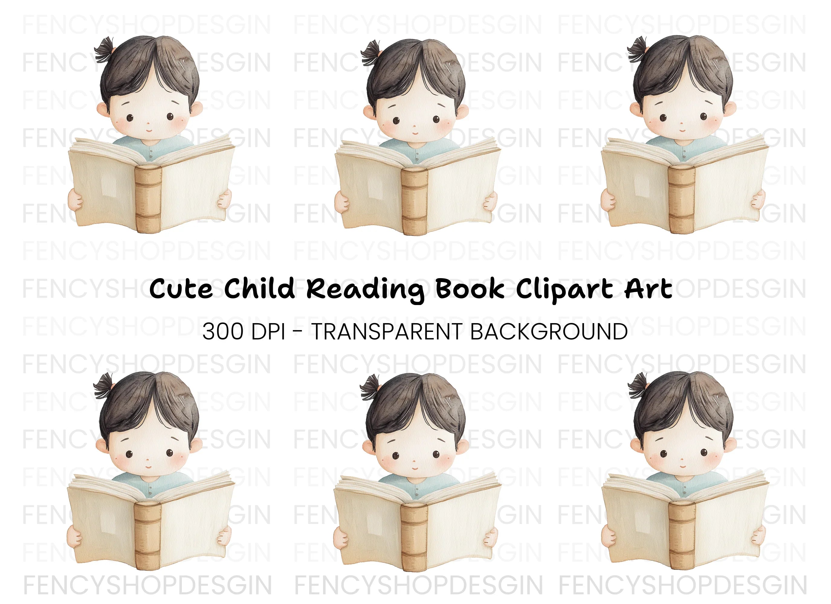 Cute Girl Reading Book Clipart Bundle