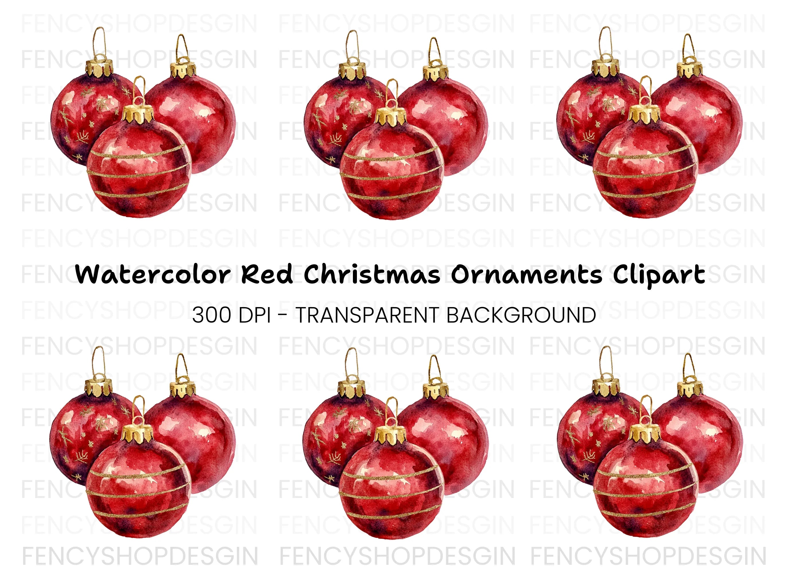 Festive Red Ornament Clipart Bundle