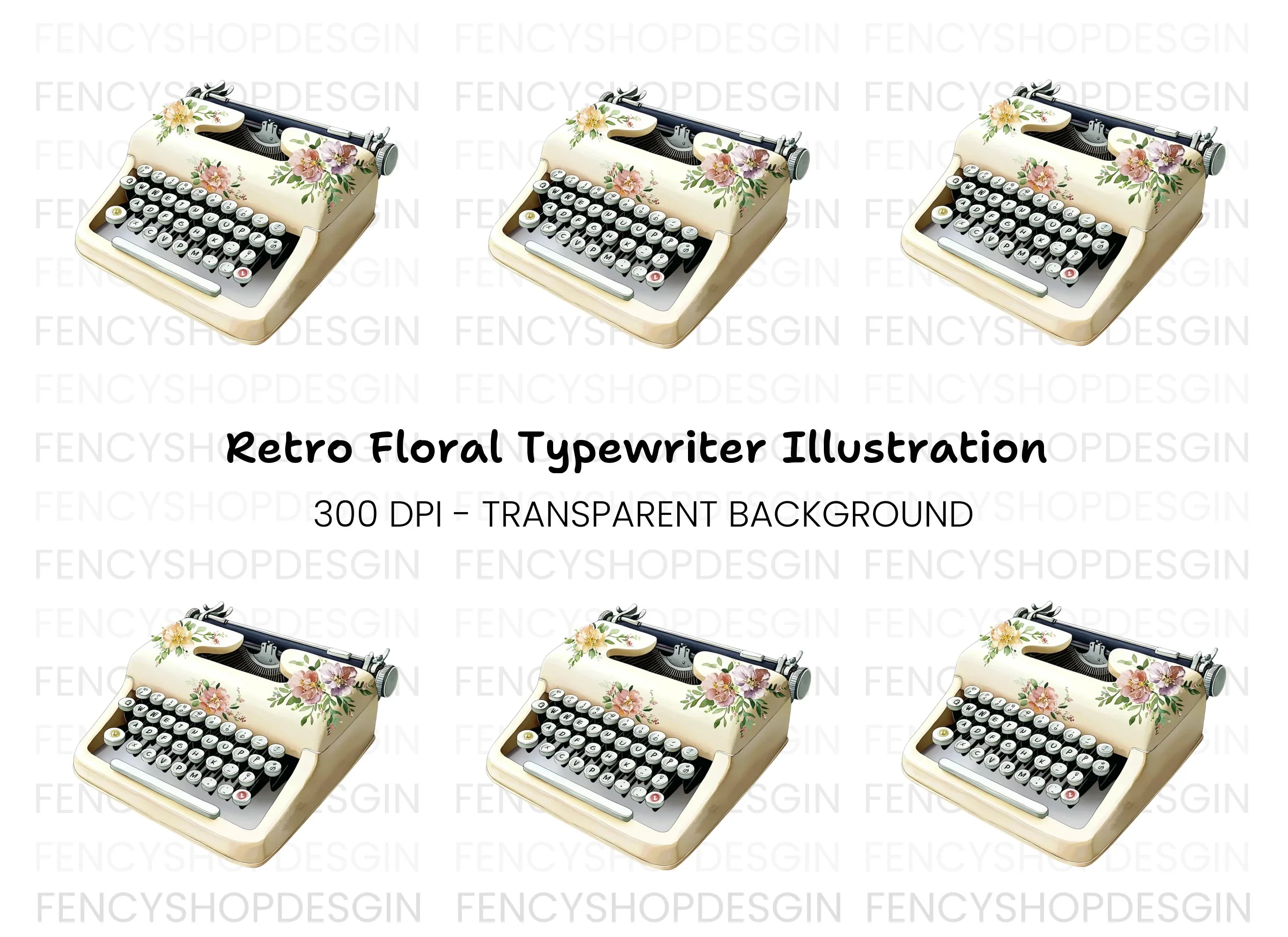 Charming Floral Typewriter Clipart Bundle