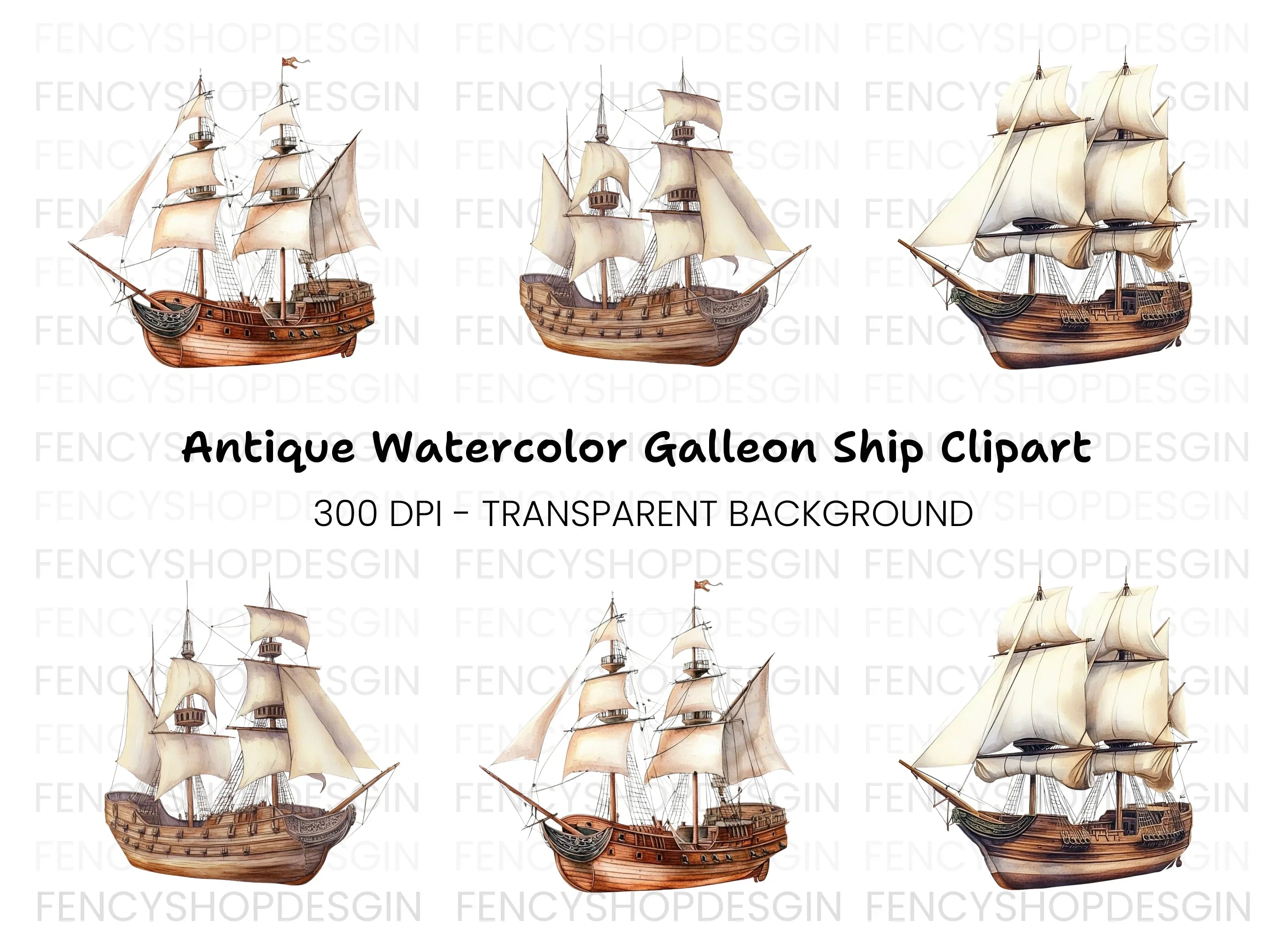 Vintage Sailing Ships Clipart Bundle