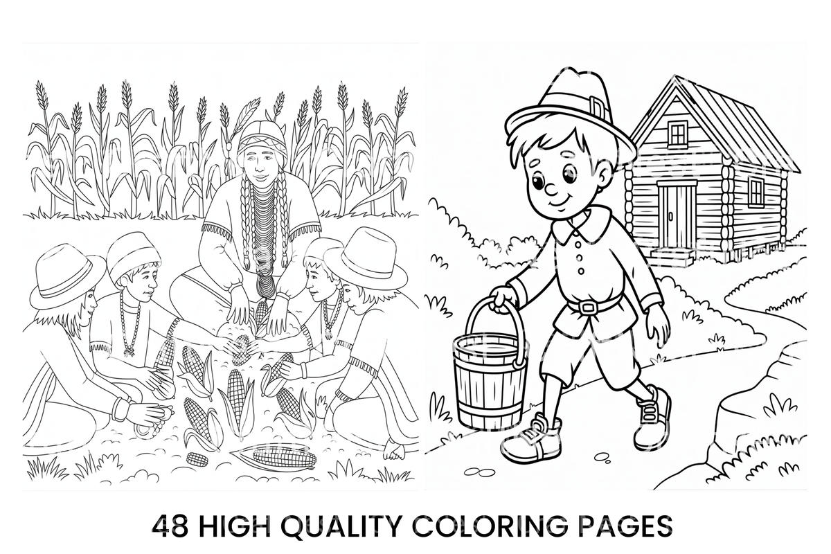 Pilgrims and Native Americans Coloring Books
