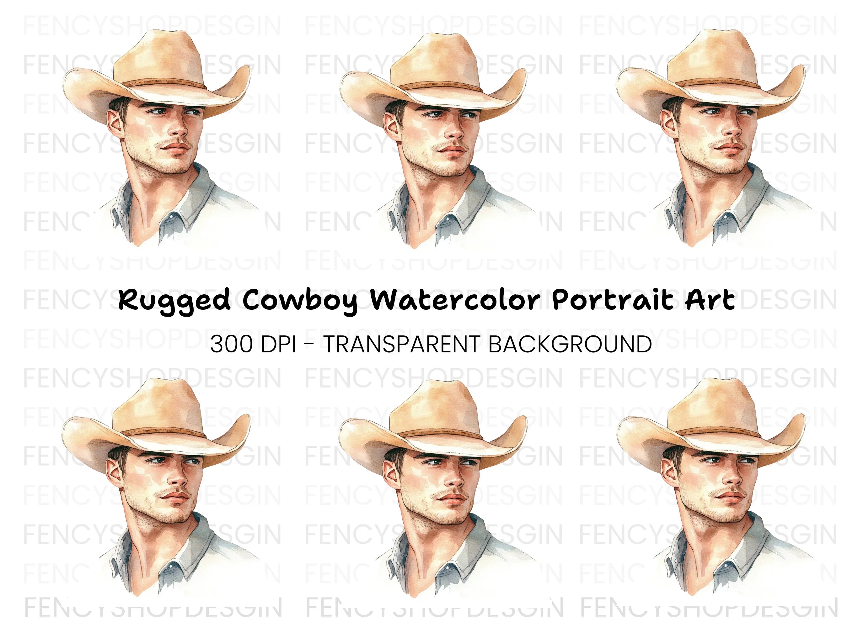 Handsome Cowboy Portrait Clipart Bundle