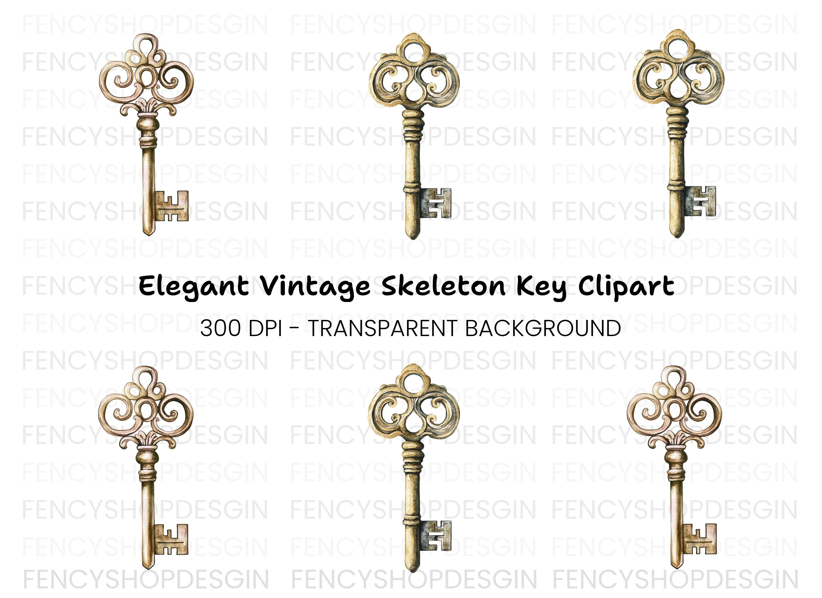 Elegant Vintage Skeleton Key Clipart Bundle