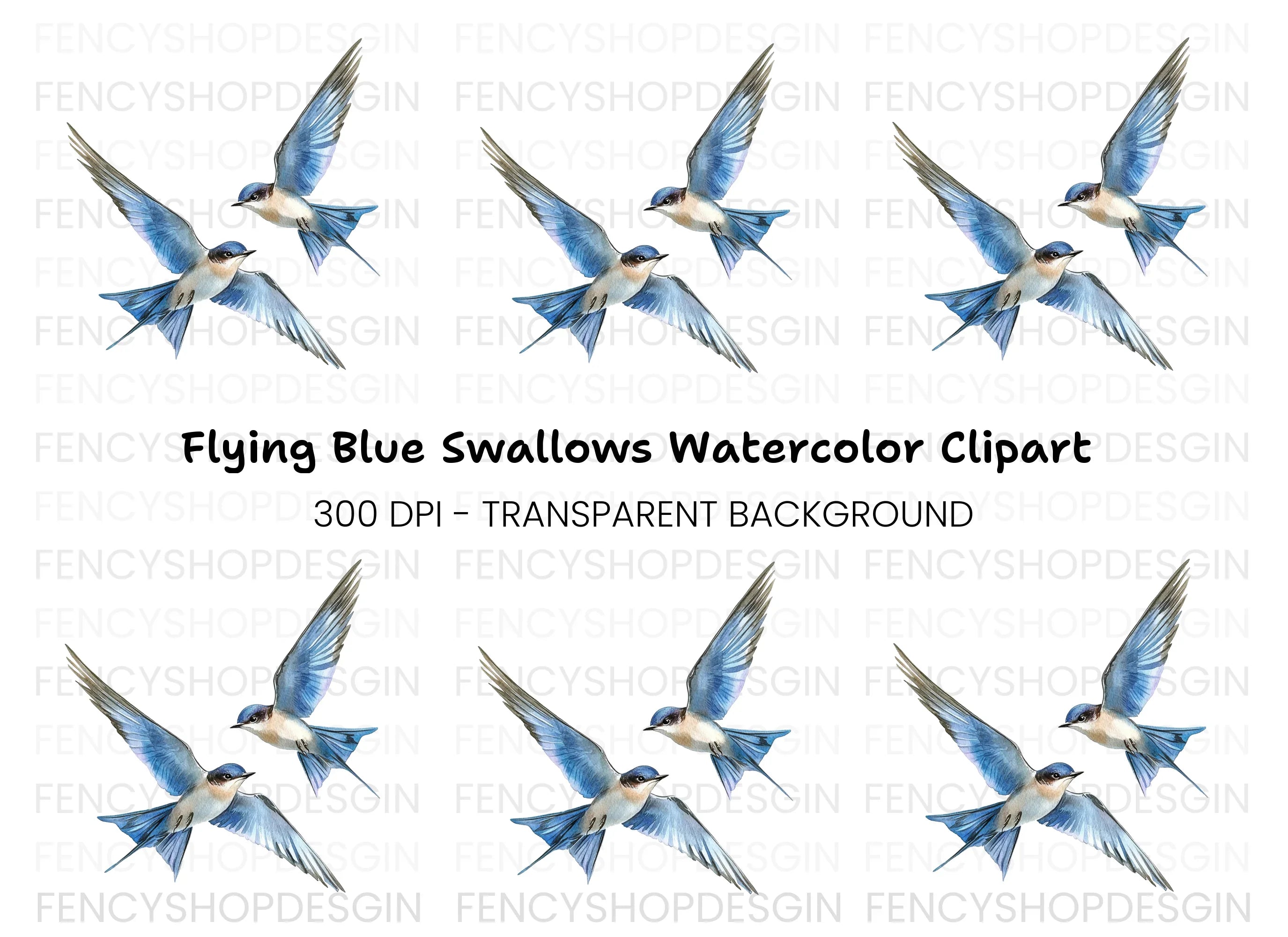 Flying Blue Birds Clipart Bundle