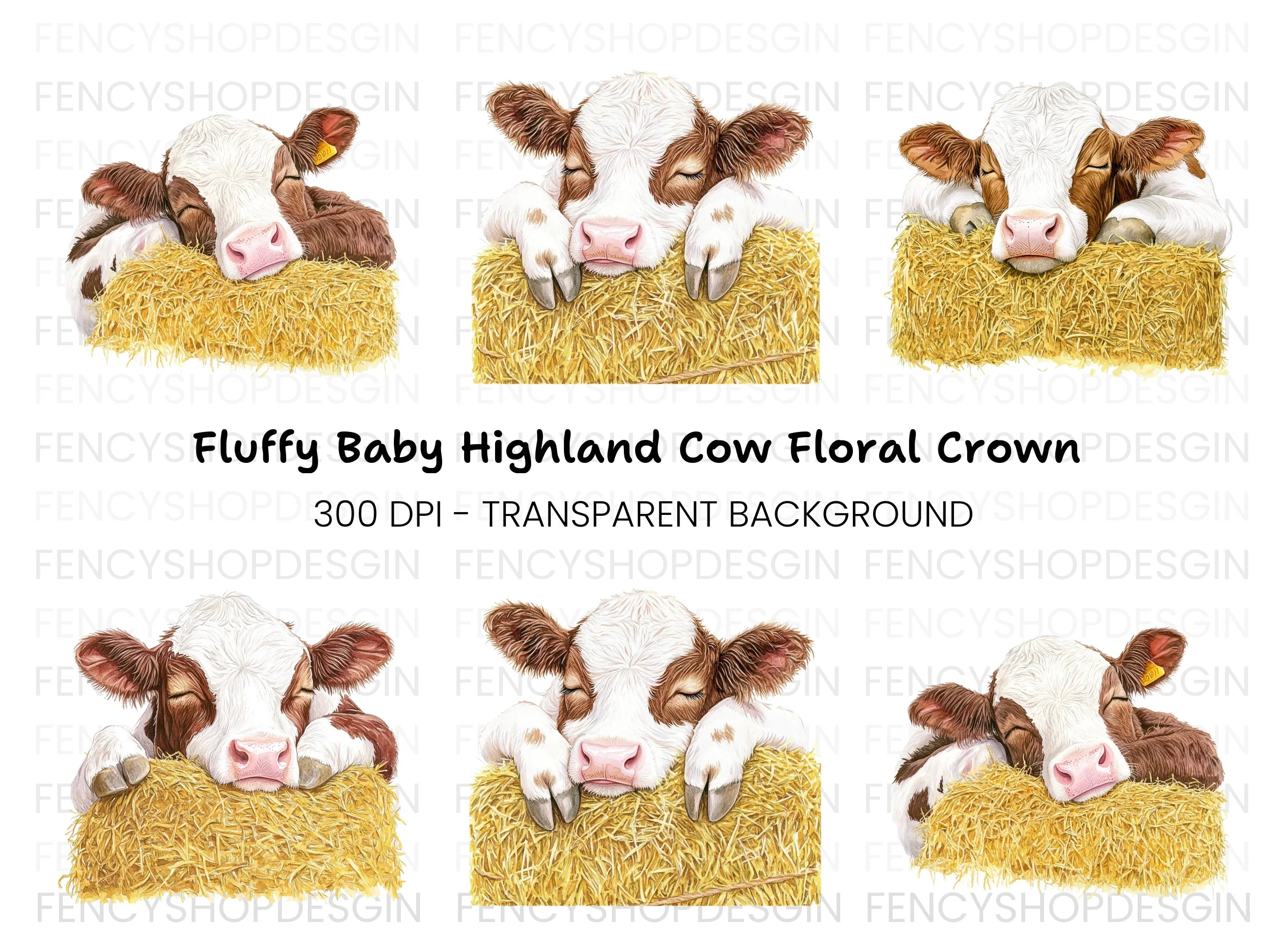 Sleeping Calves on Hay Bales Clipart Bundle