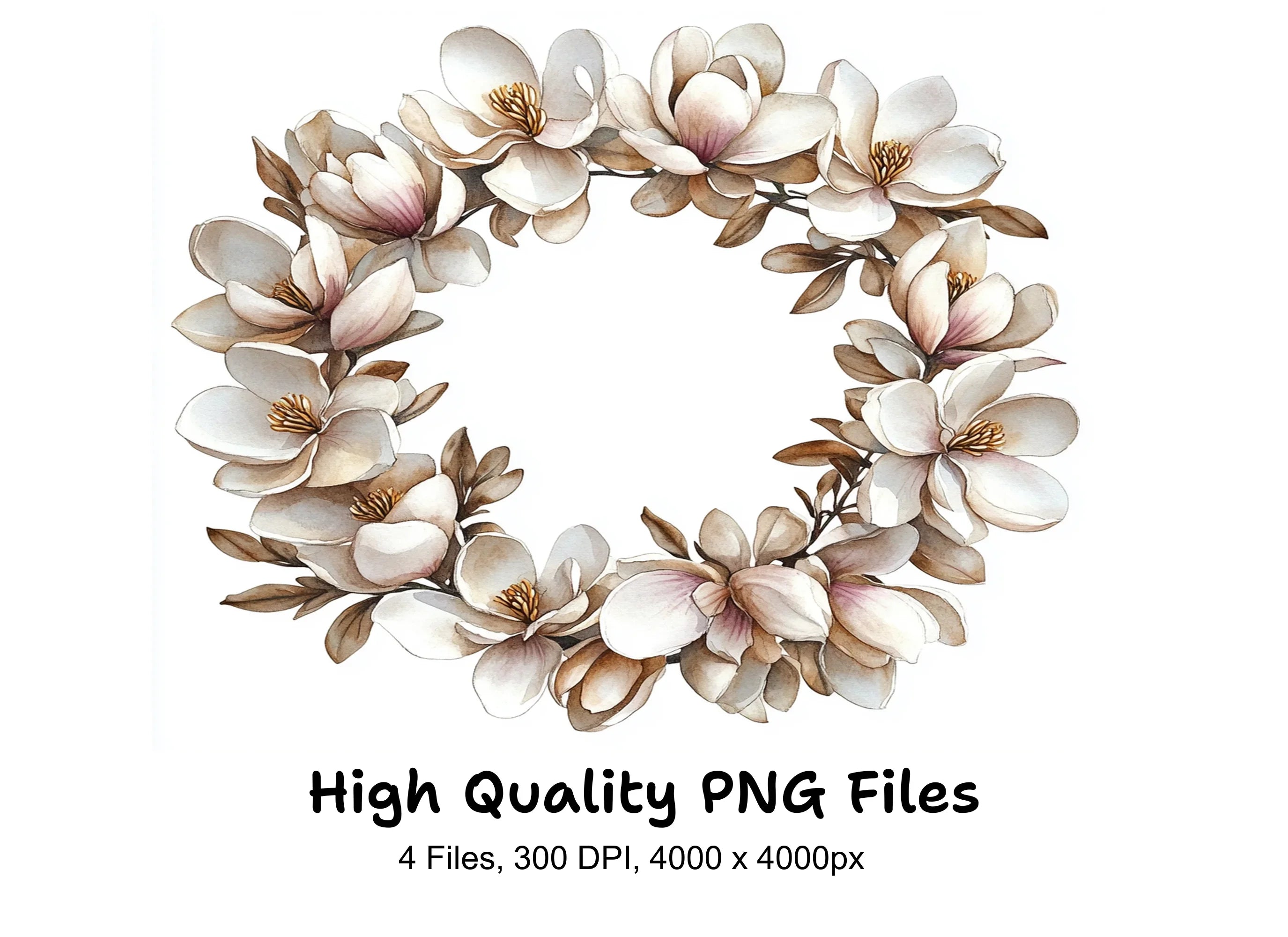 Elegant White Magnolia Wreath Clipart Bundle