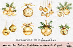 Golden Christmas Ornaments Clipart Bundle - CraftNest - Digital Crafting and Art