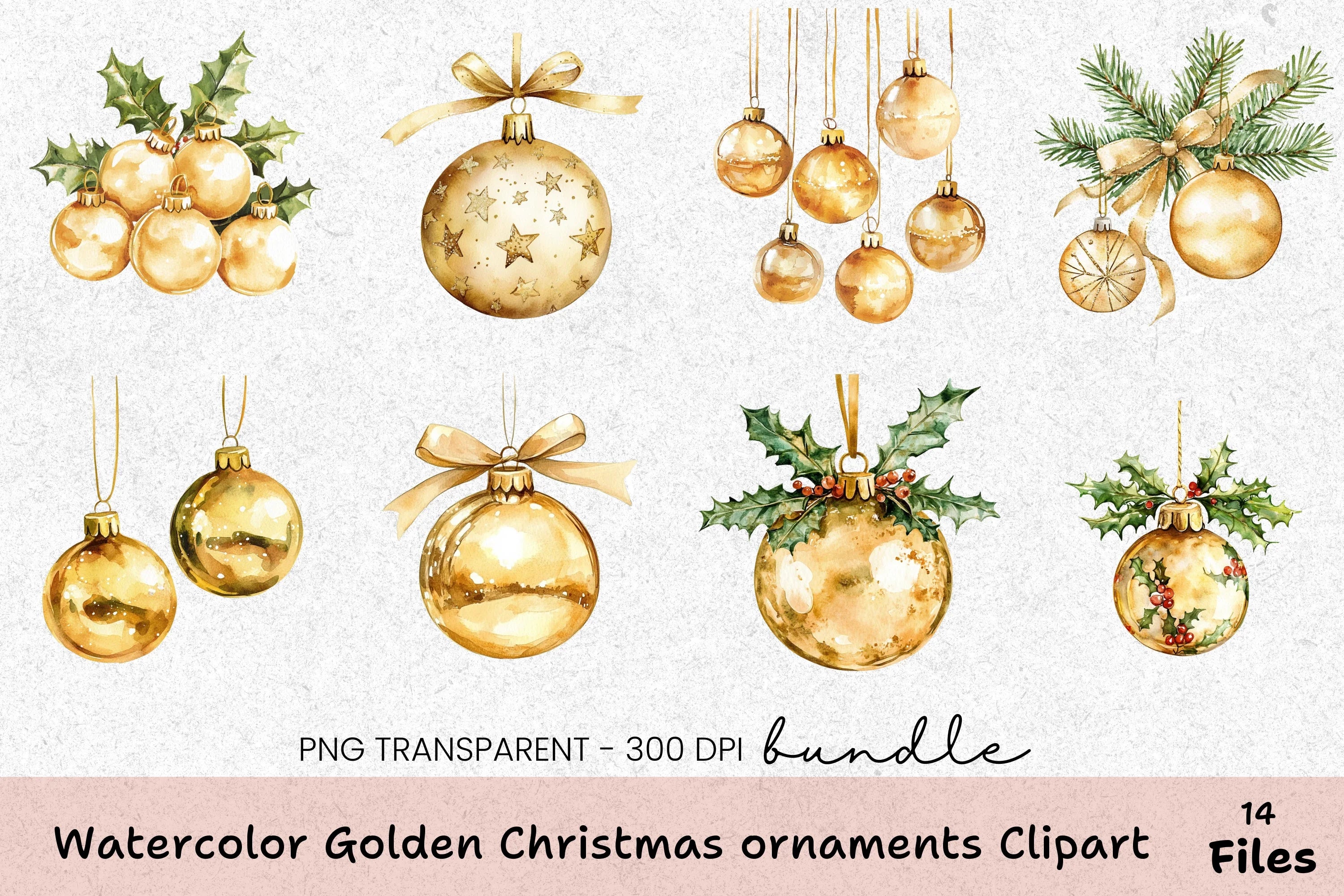 Golden Christmas Ornaments Clipart Bundle - CraftNest - Digital Crafting and Art