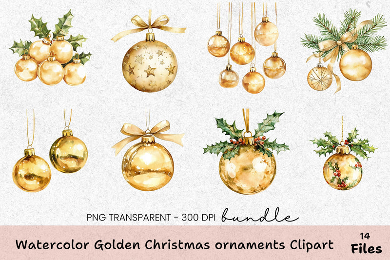 Golden Christmas Ornaments Clipart Bundle - CraftNest - Digital Crafting and Art