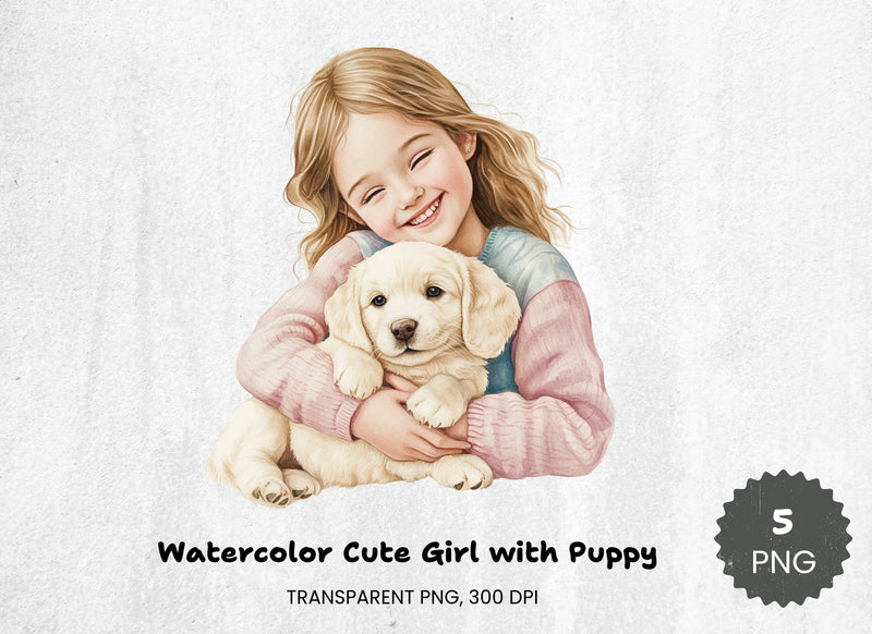 Cute Girl with Puppy Clipart Bundle - CraftNest - Digital Crafting and Art