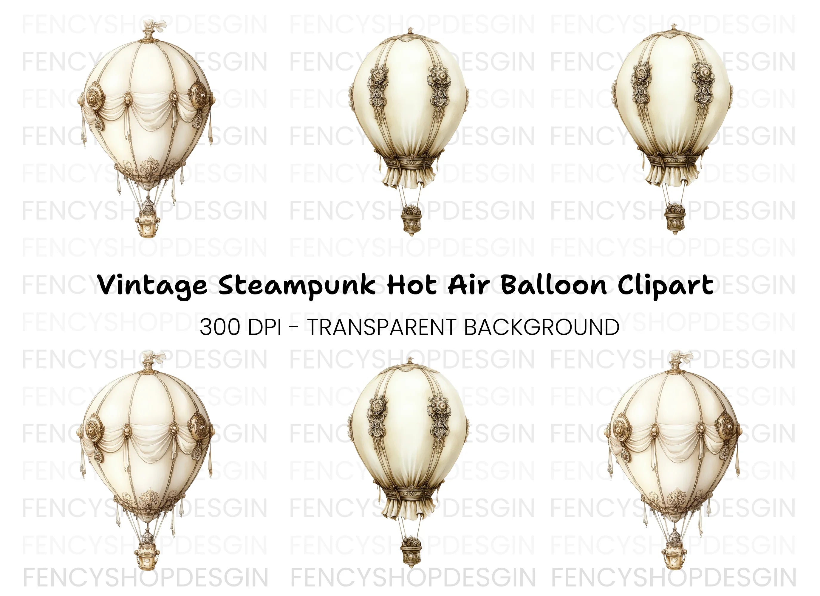 Vintage Hot Air Balloon Clipart Bundle