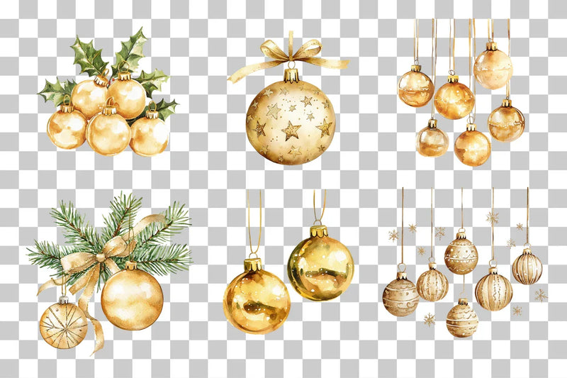 Elegant Gold Christmas Ornament Clipart Bundle - CraftNest - Digital Crafting and Art