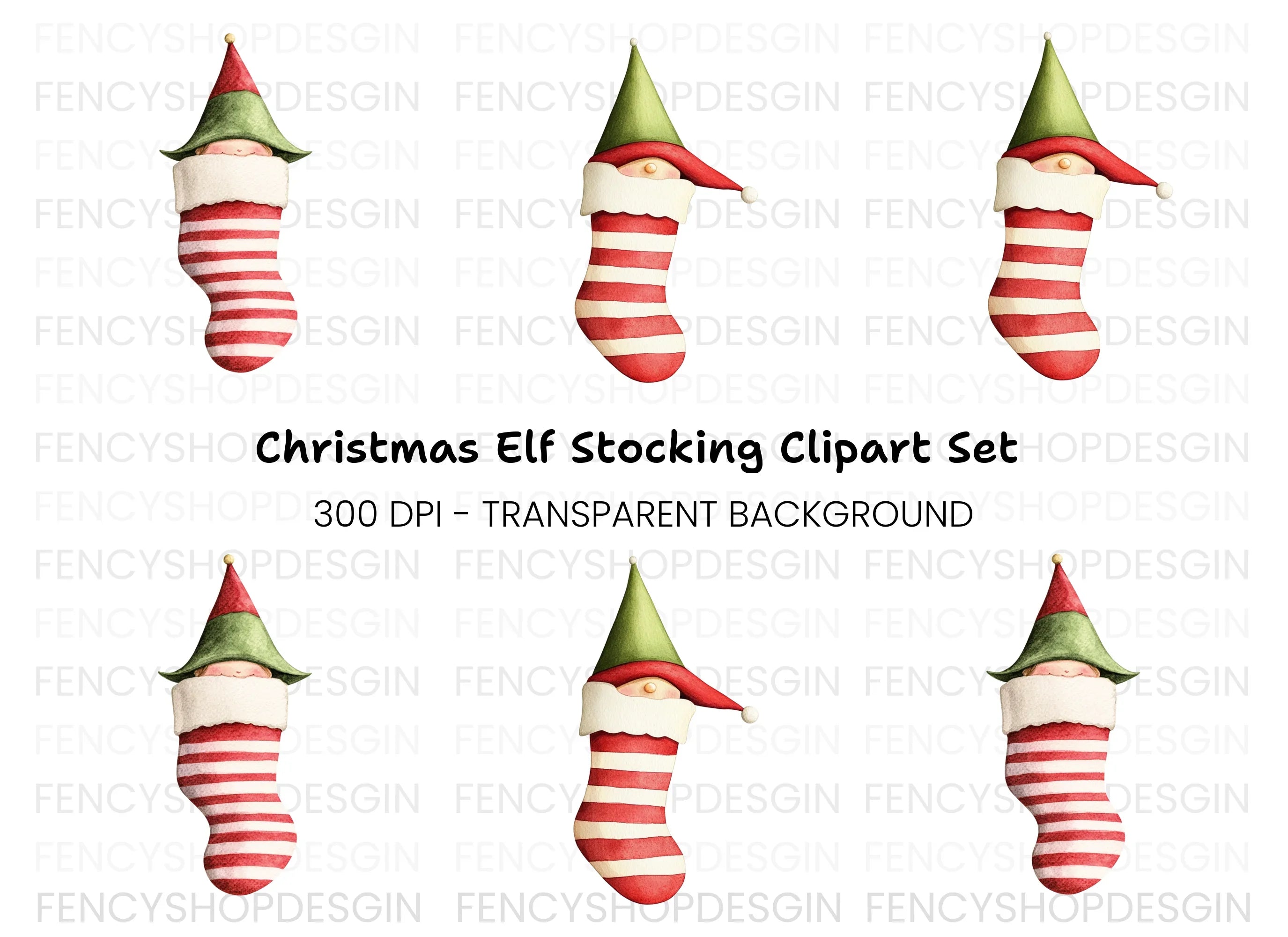 Christmas Elf in Striped Stocking Clipart Bundle
