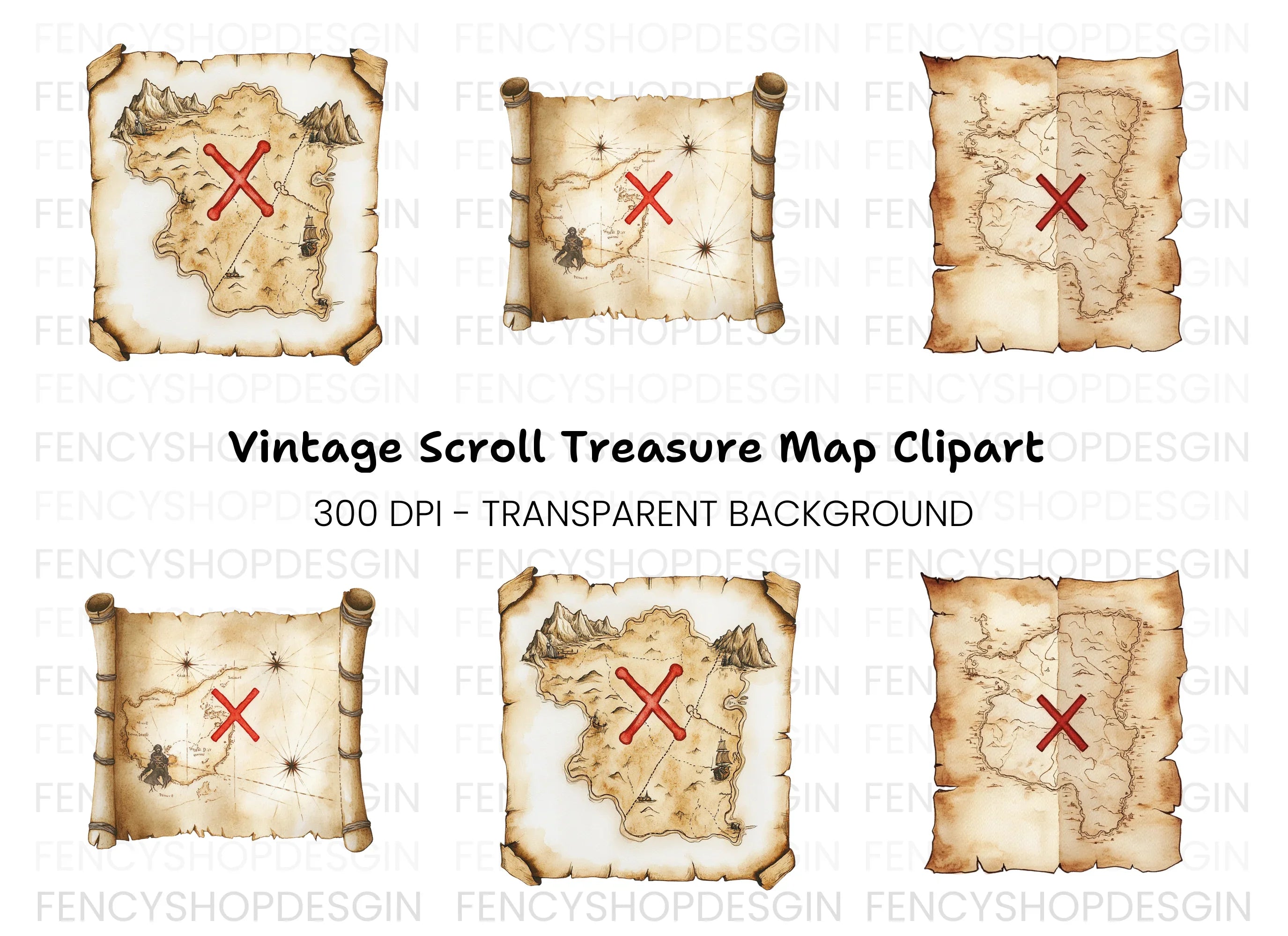 Vintage Treasure Map Clipart Bundle