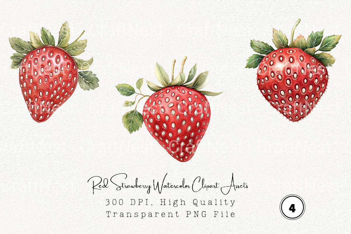 Red Strawberry Clipart Bundle