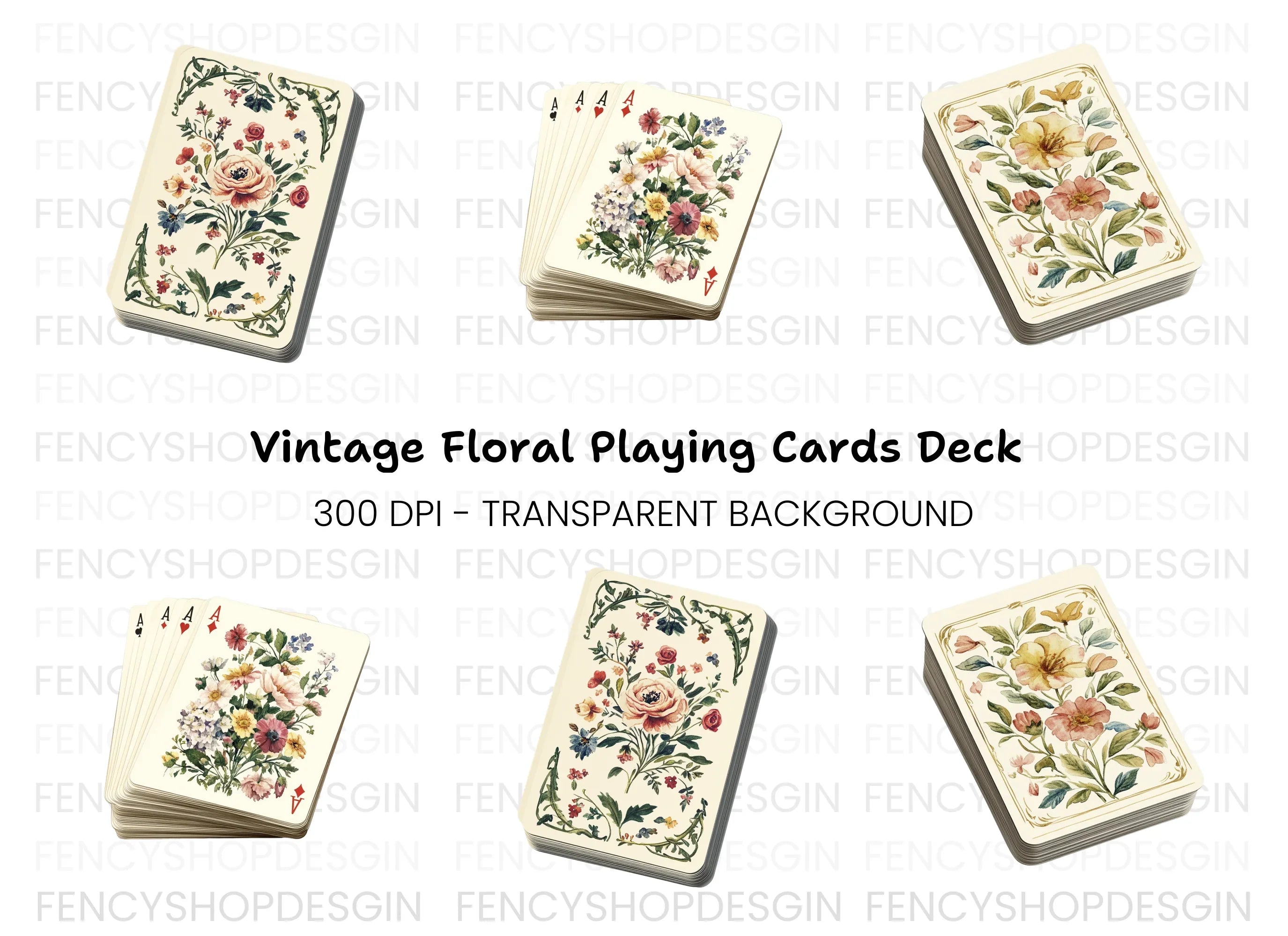 Elegant Floral Playing Cards Clipart Bundle