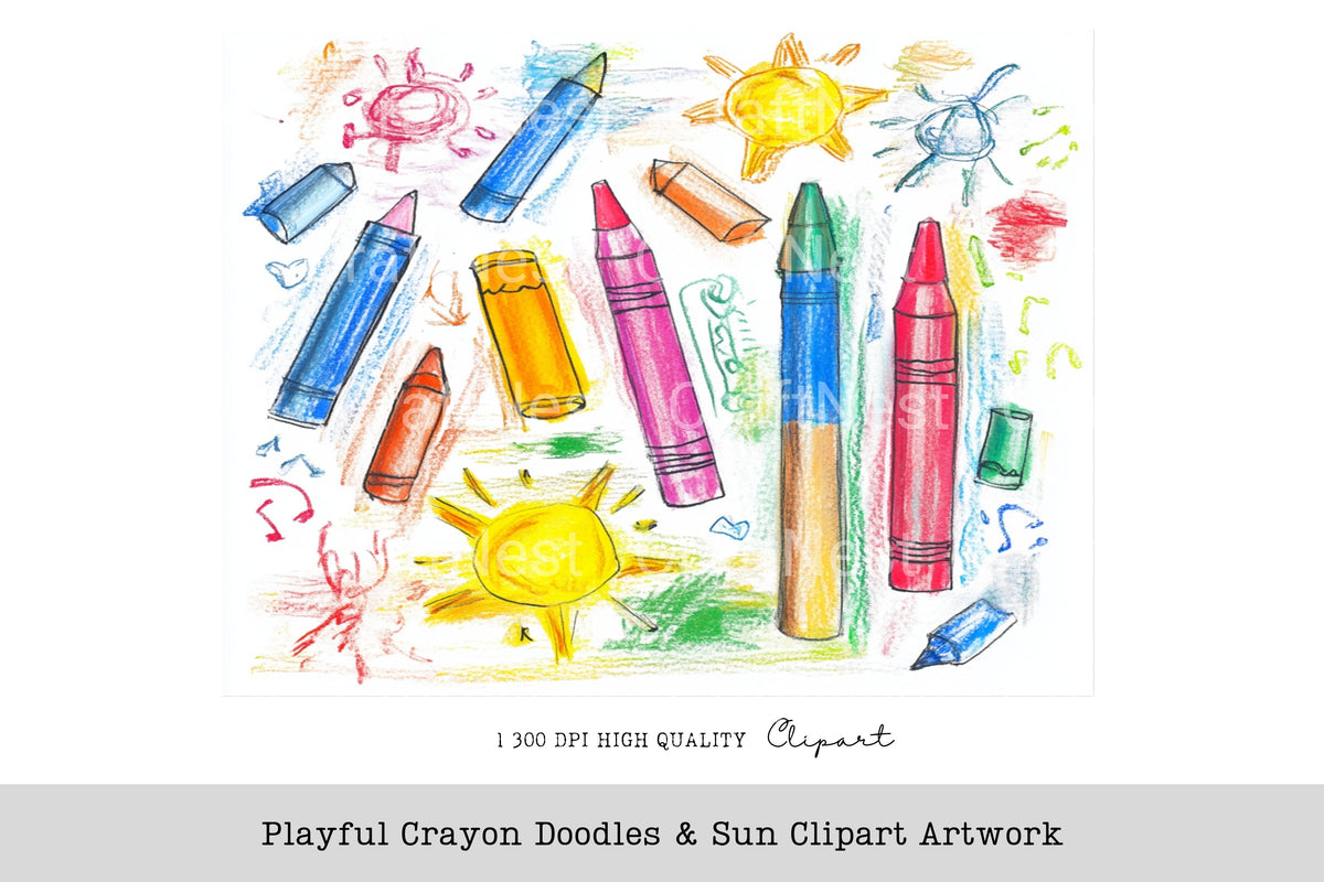 Playful Crayon Doodles Sun Artwork Clipart Bundle