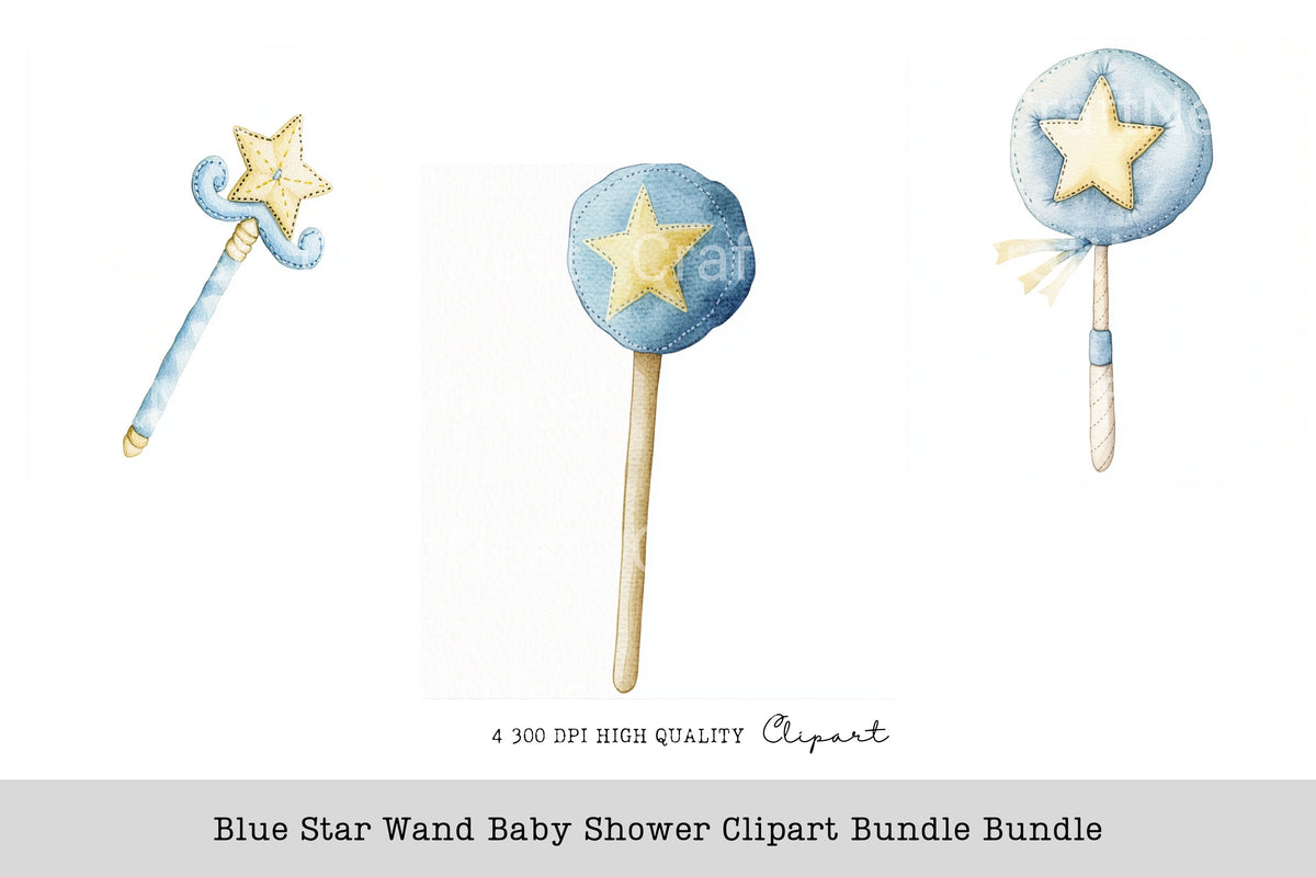 Blue Star Wand Baby Shower Clipart Bundle