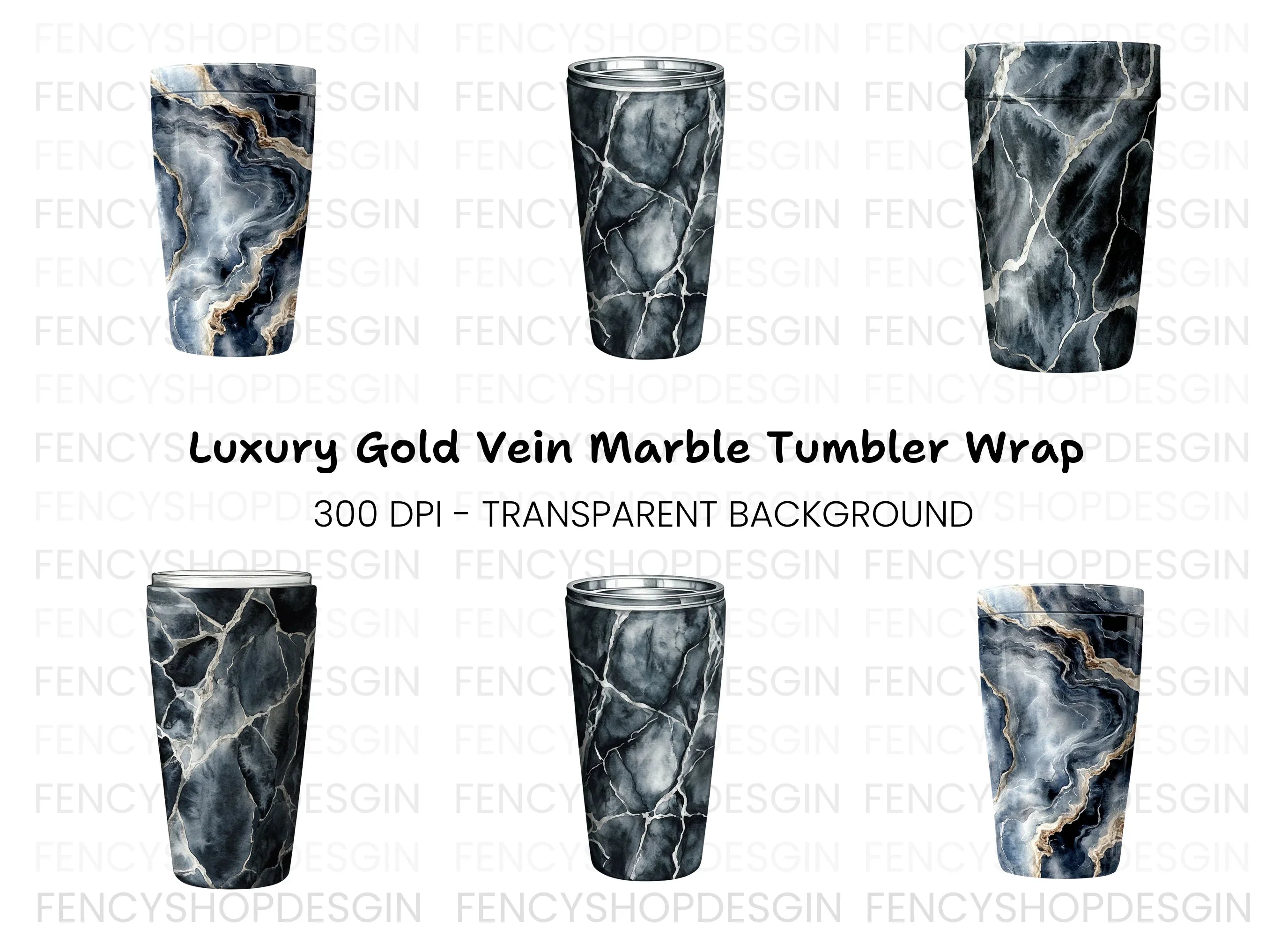 Black Kintsugi Marble Tumbler Clipart Bundle
