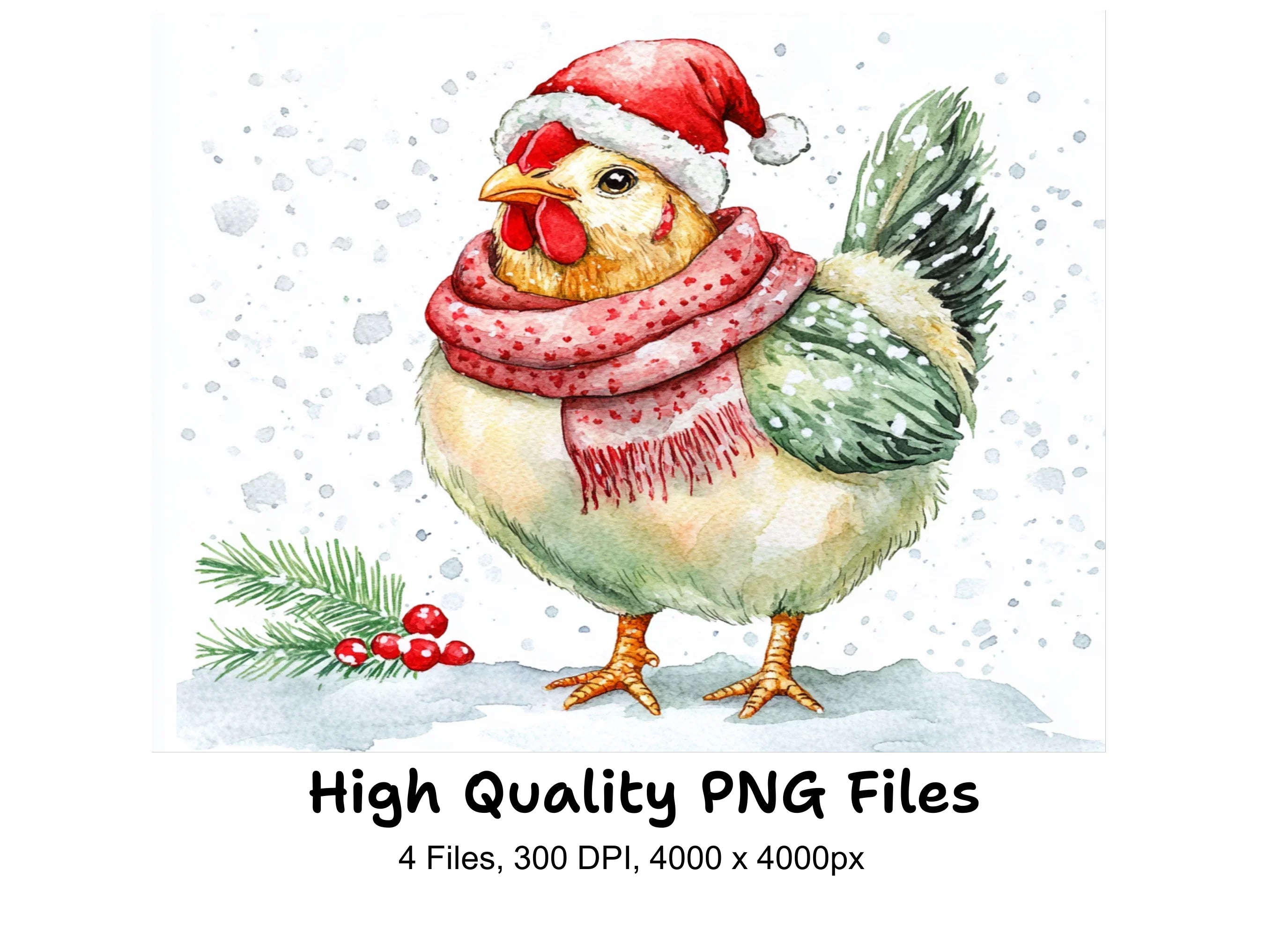 Festive Christmas Chicken Clipart Bundle