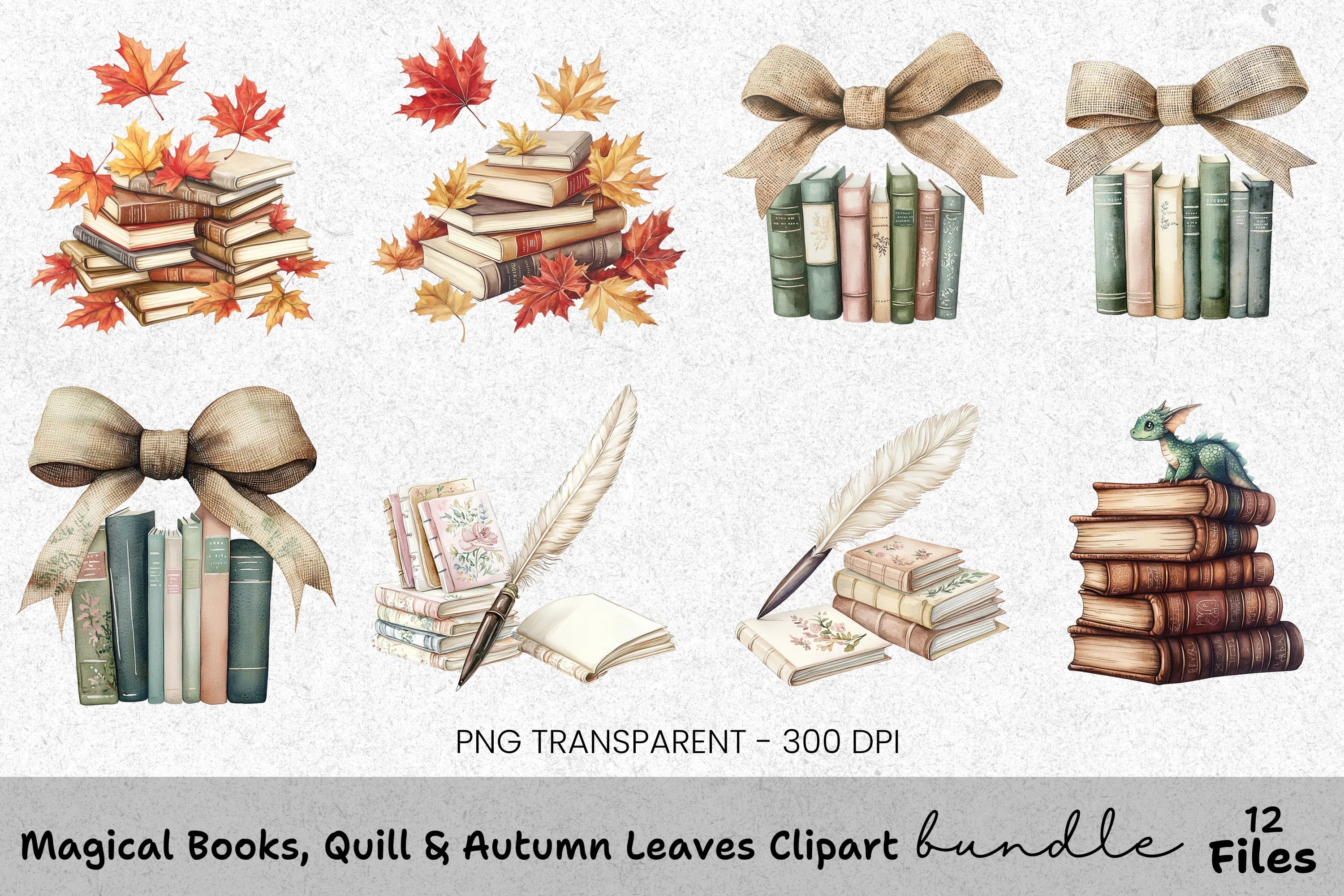 Magical Books Quill Autumn Leaves Clipart Bundle