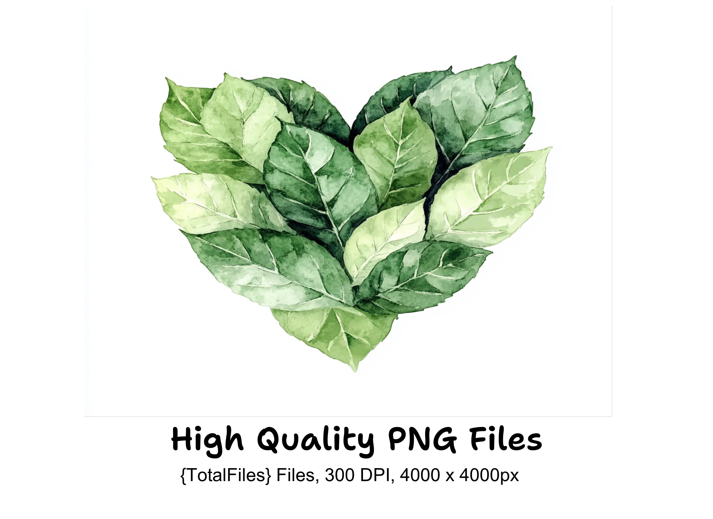 Green Leaves Heart Clipart Bundle