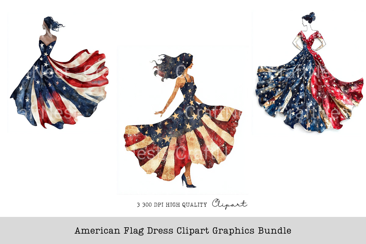 American Flag Dress Graphics Clipart Bundle