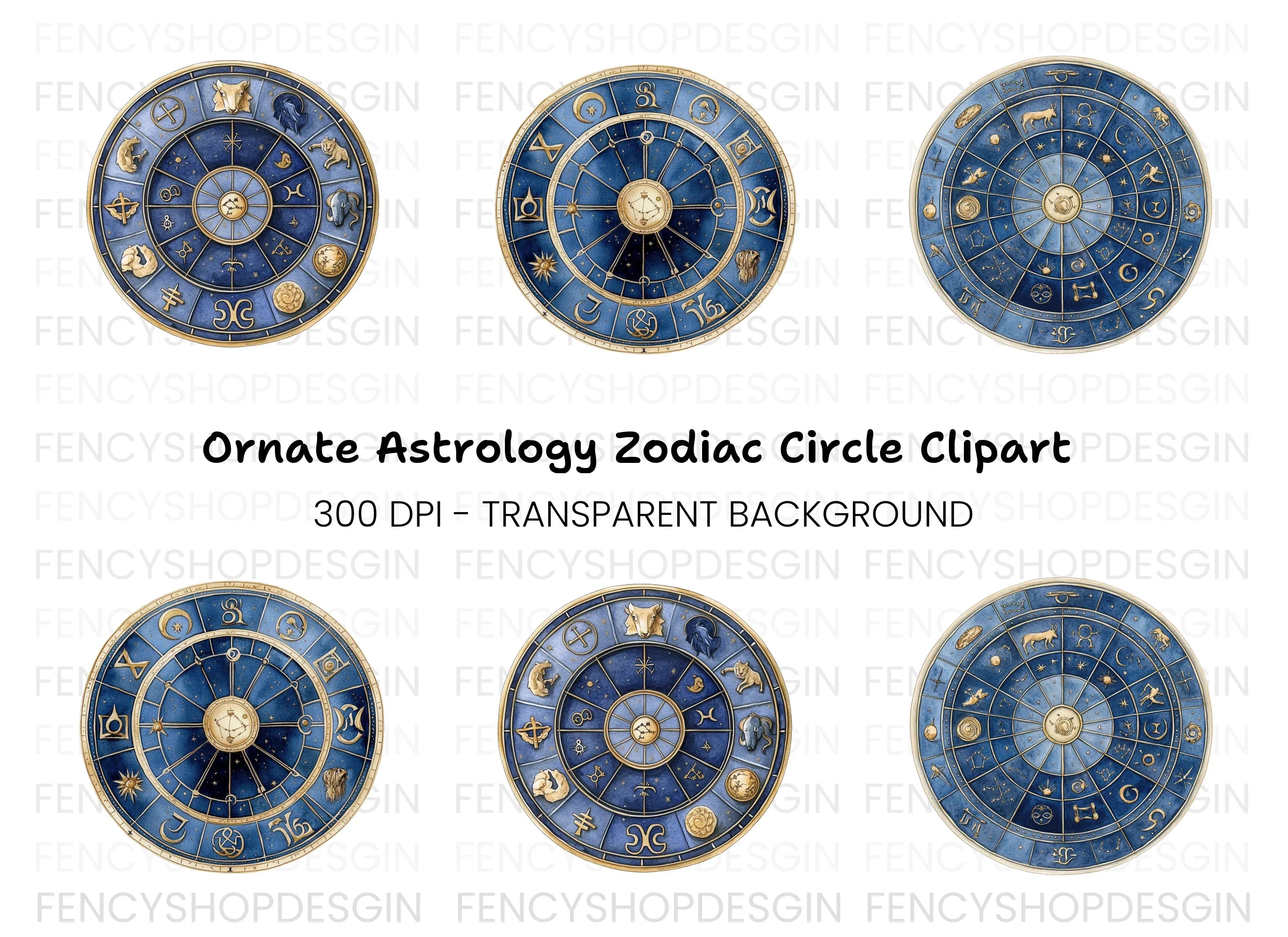 Astrology Zodiac Wheel Clipart Bundle
