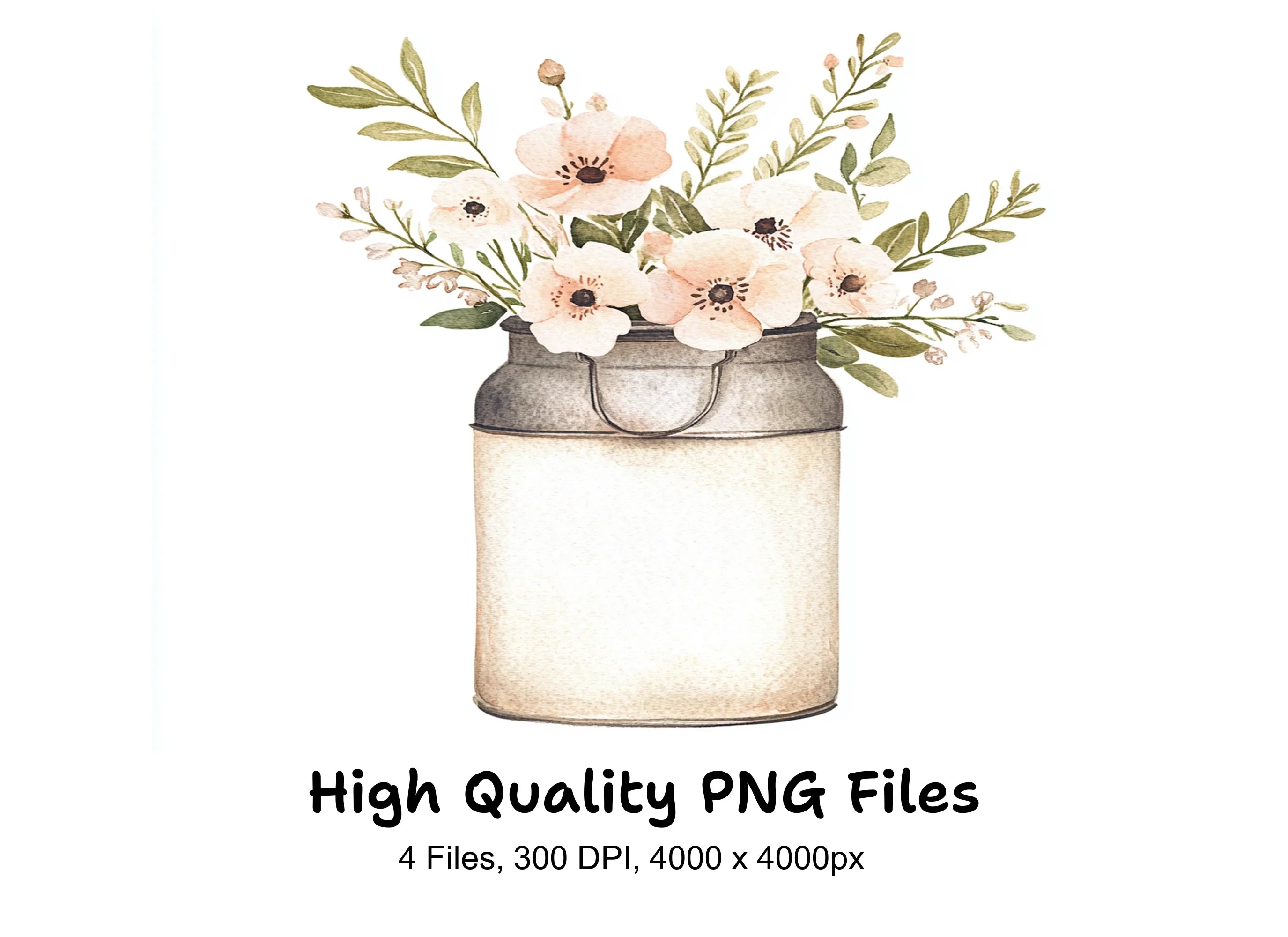 Floral Milk Can Clipart Bundle