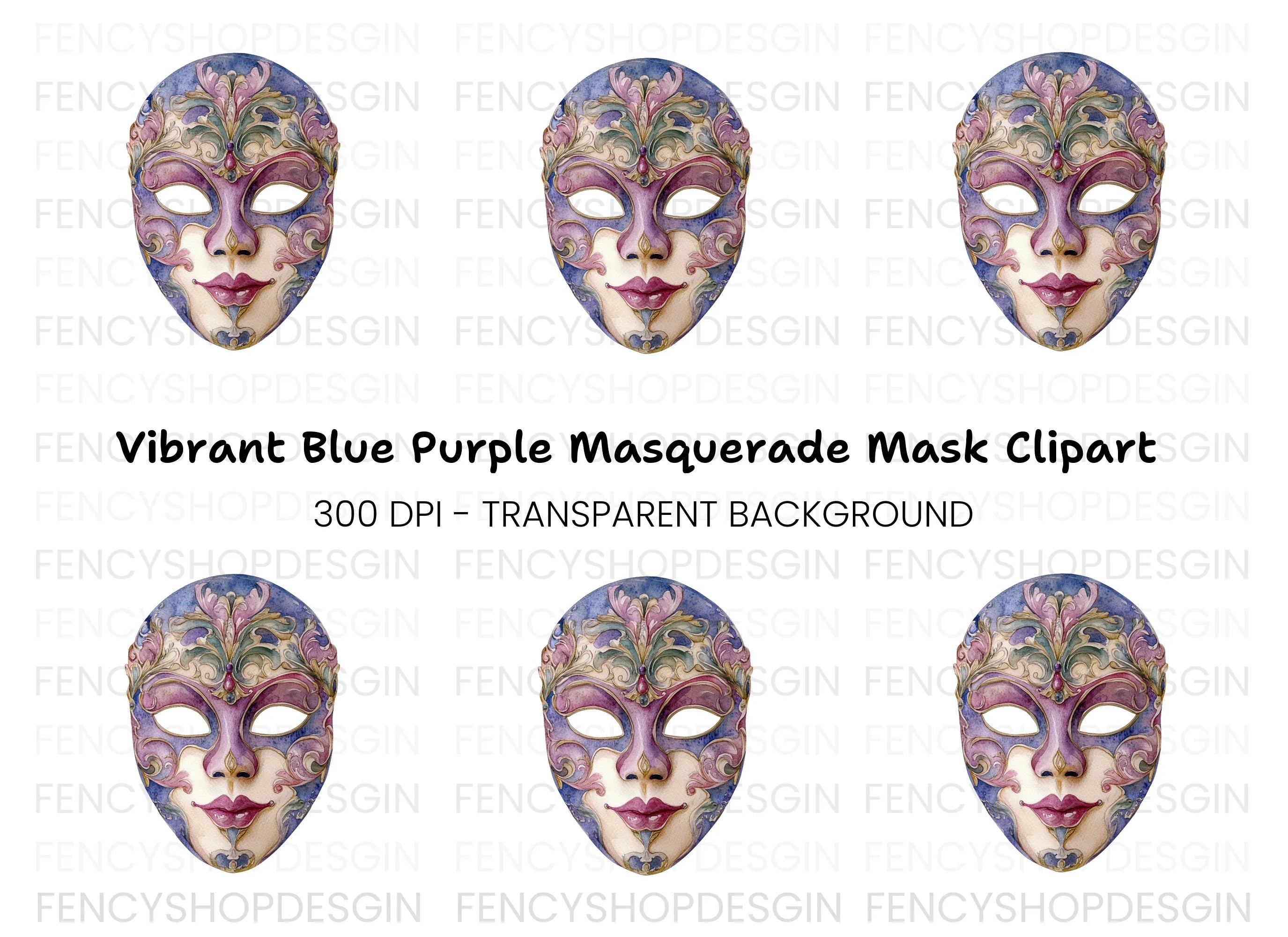 Elegant Purple Gold Masquerade Mask Clipart Bundle