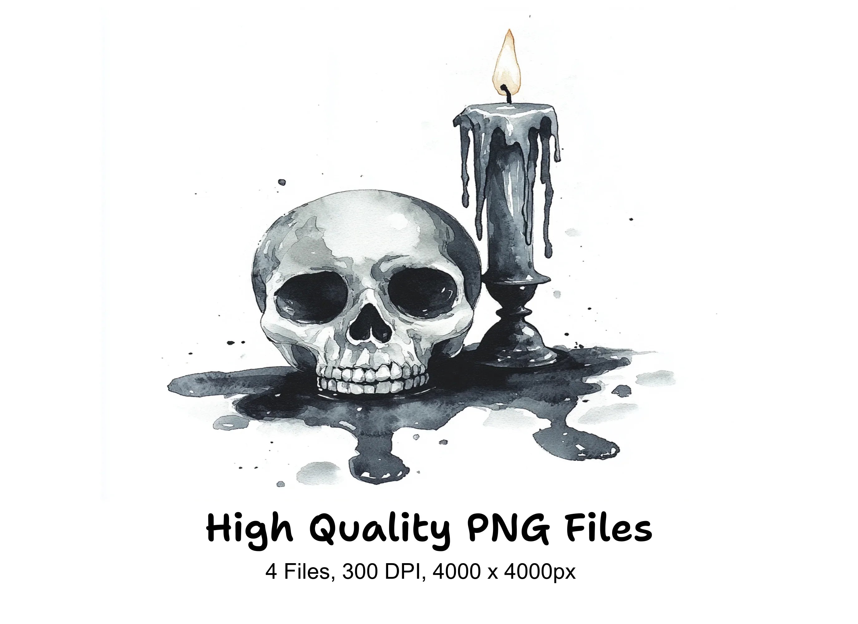 Spooky Skull and Melting Candle Clipart Bundle