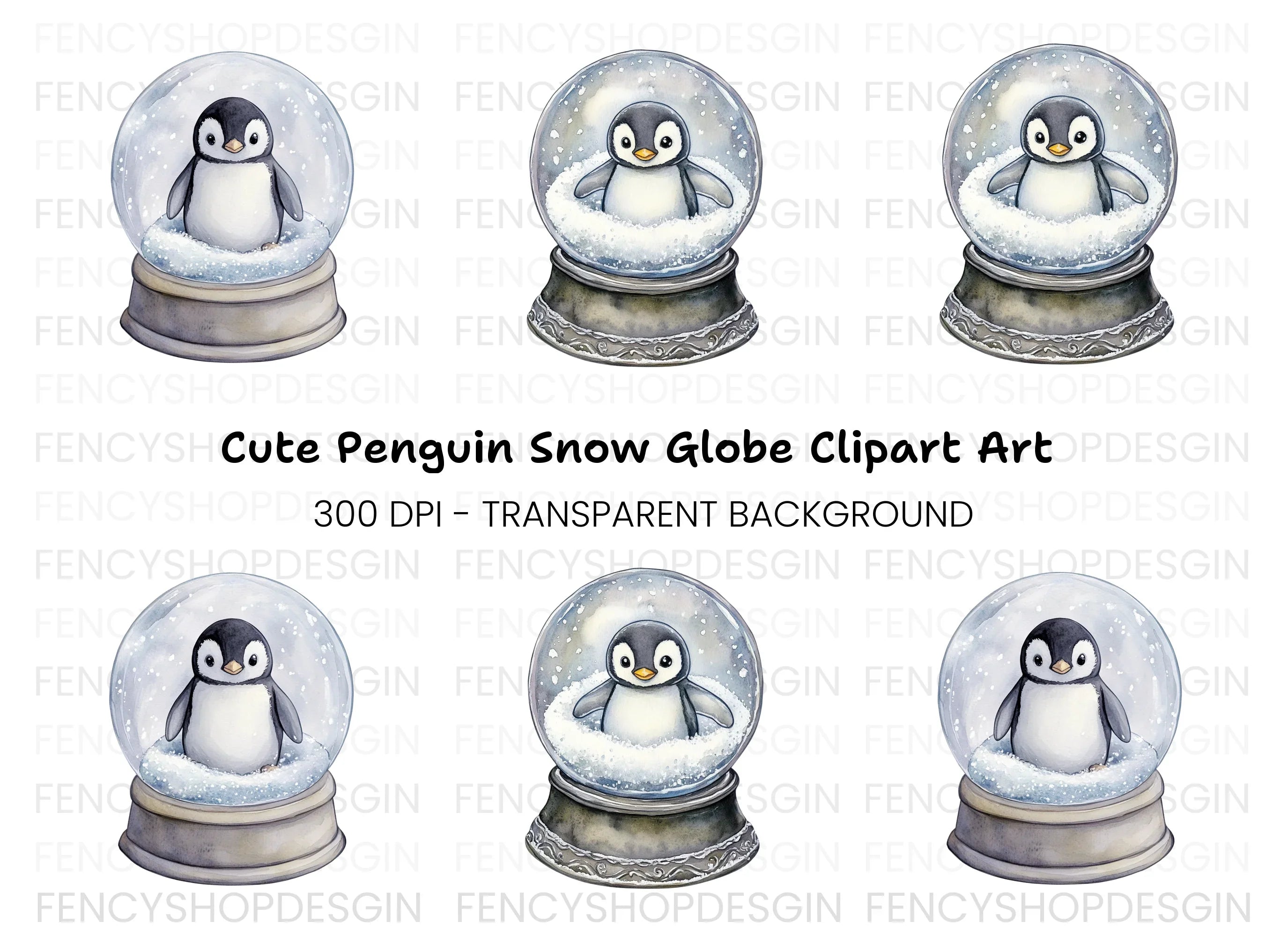 Cute Penguin Snow Globe Clipart Bundle