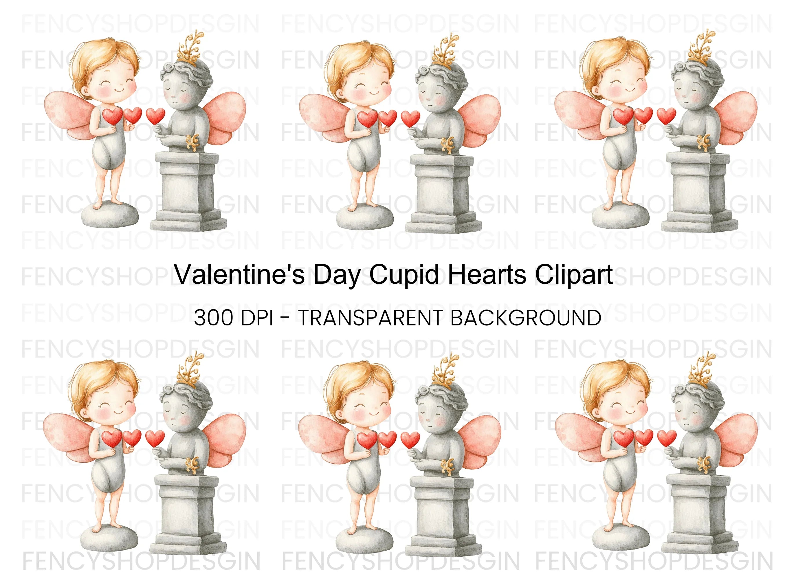 Cute Cupid and Stone Angel Clipart Bundle