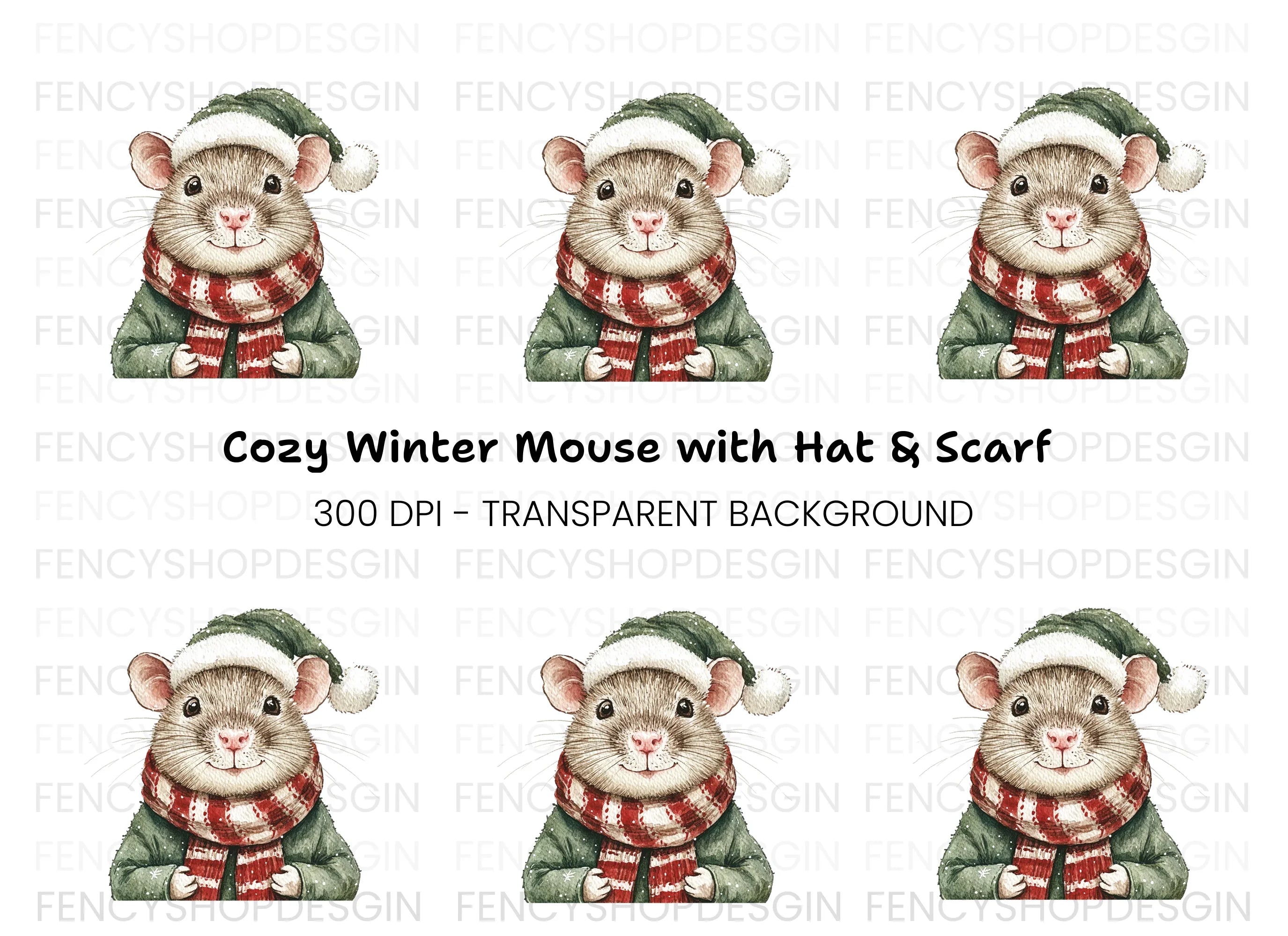 Cute Christmas Mouse Clipart Bundle
