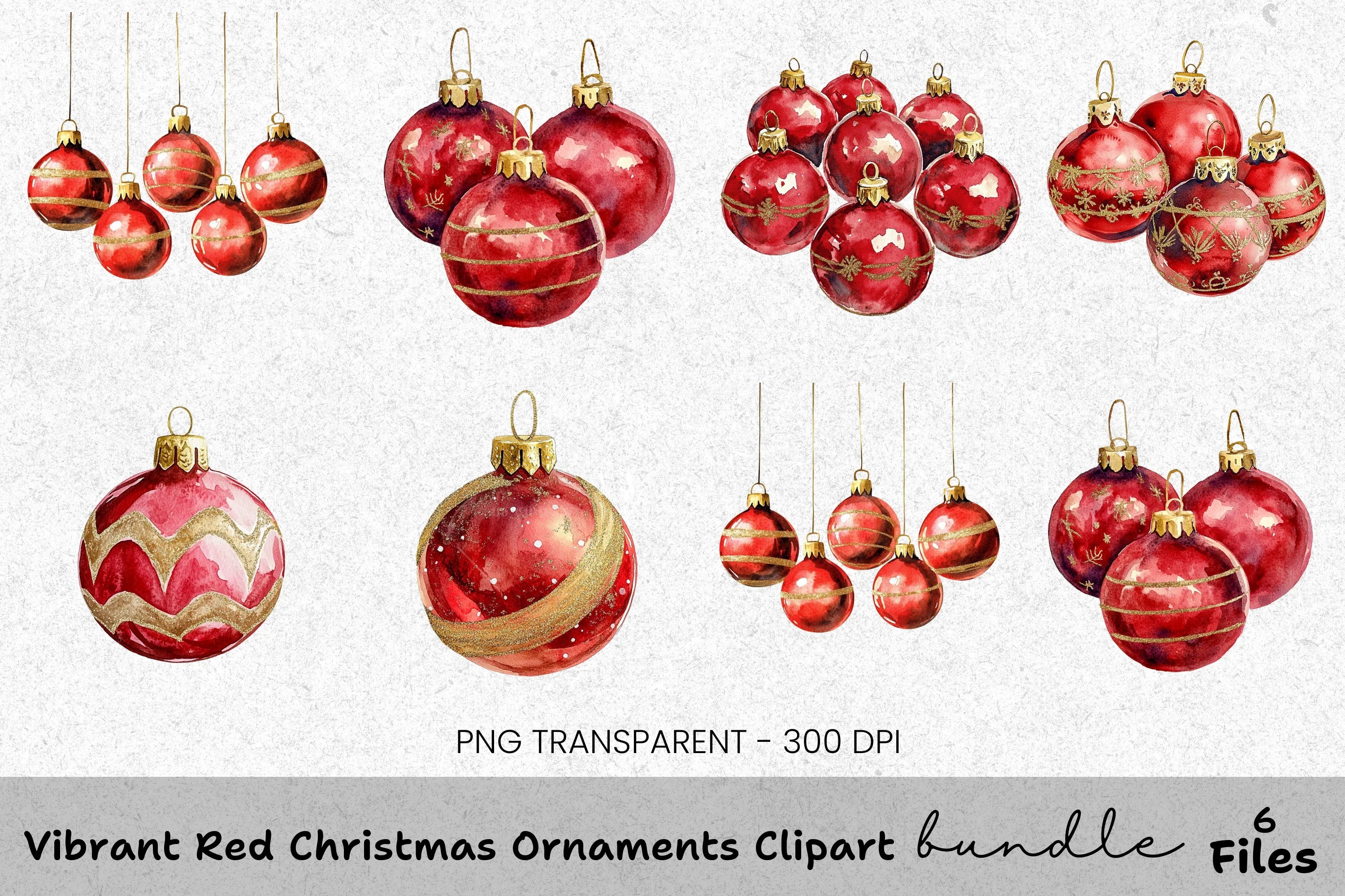 Vibrant Red Christmas Ornaments Clipart Bundle