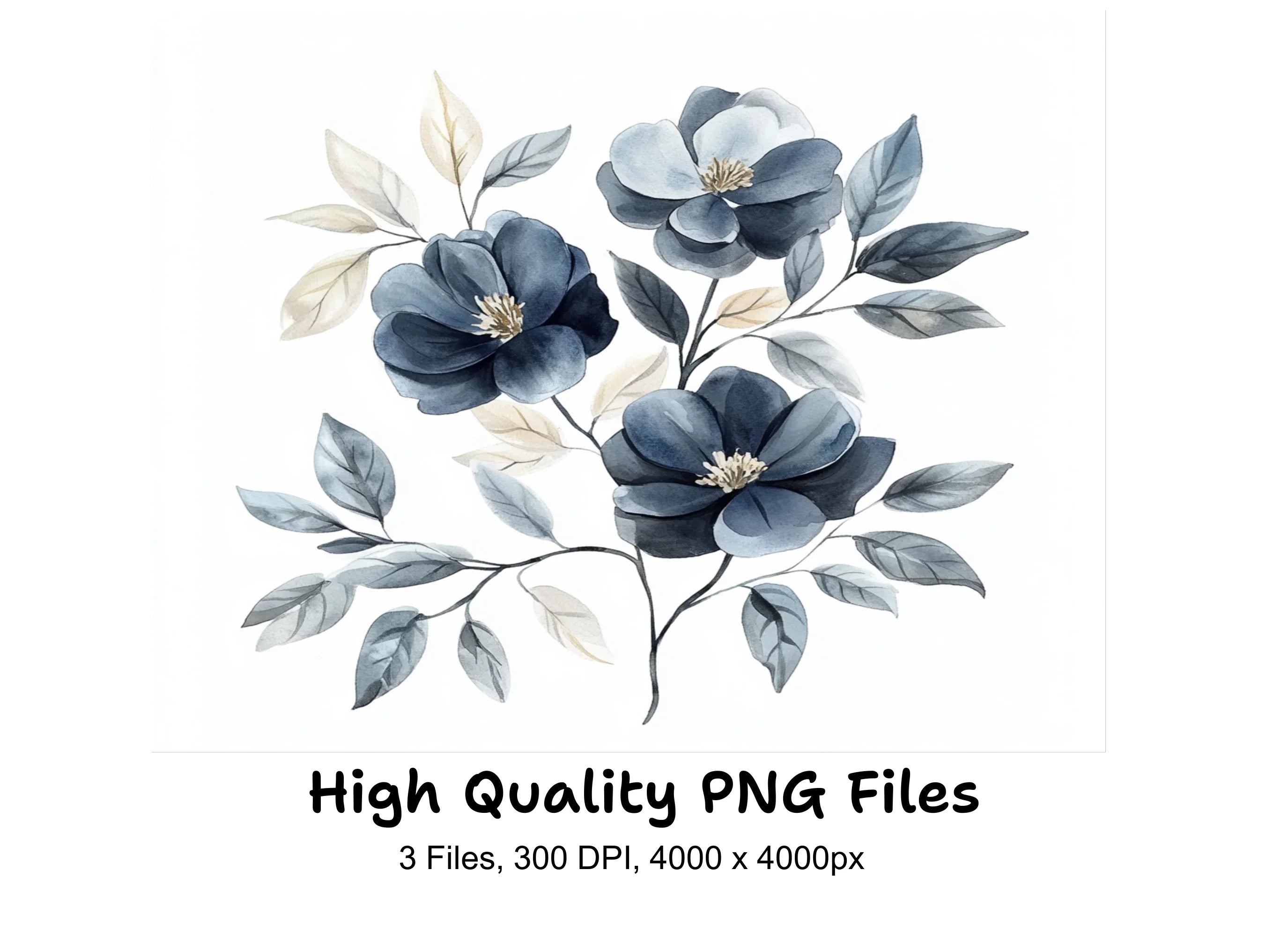 Elegant Blue Floral Clipart Bundle