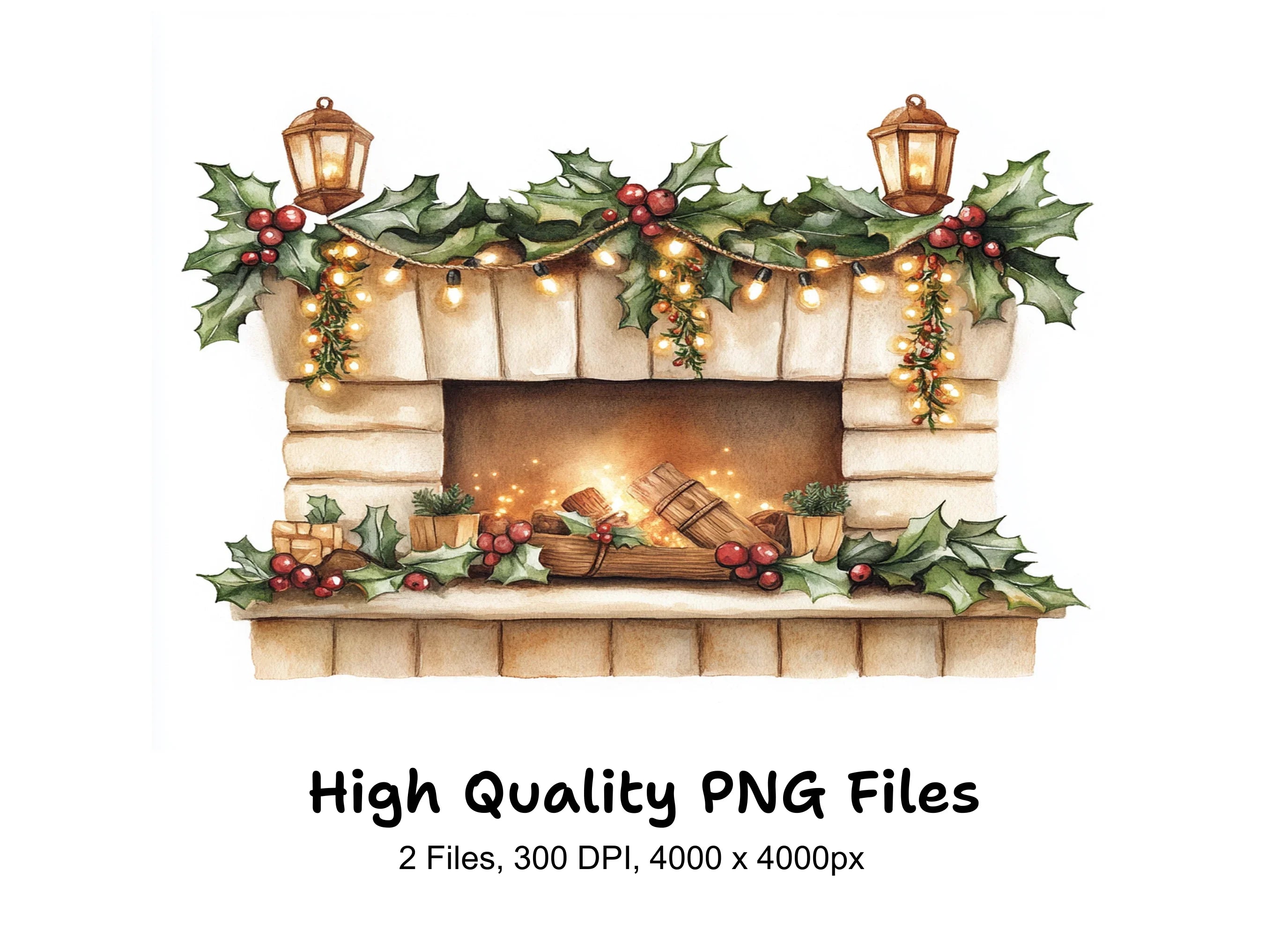 Cozy Christmas Fireplace Clipart Bundle
