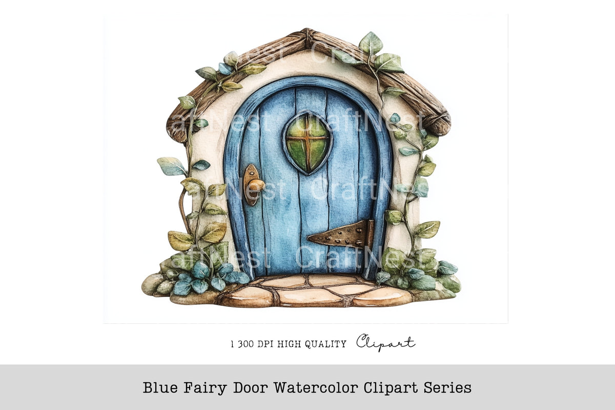 Blue Fairy Door Series Clipart Bundle