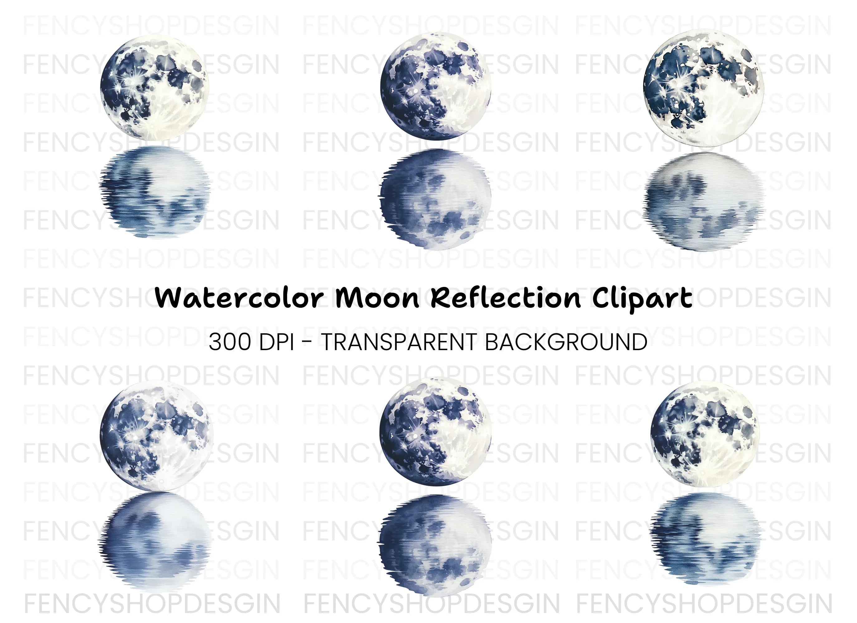 Moon Phases Reflection Clipart Bundle