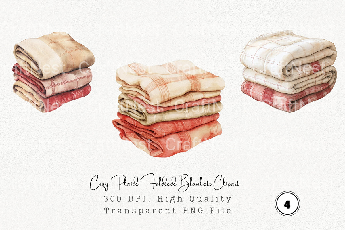Cozy Plaid Folded Blankets Clipart Bundle