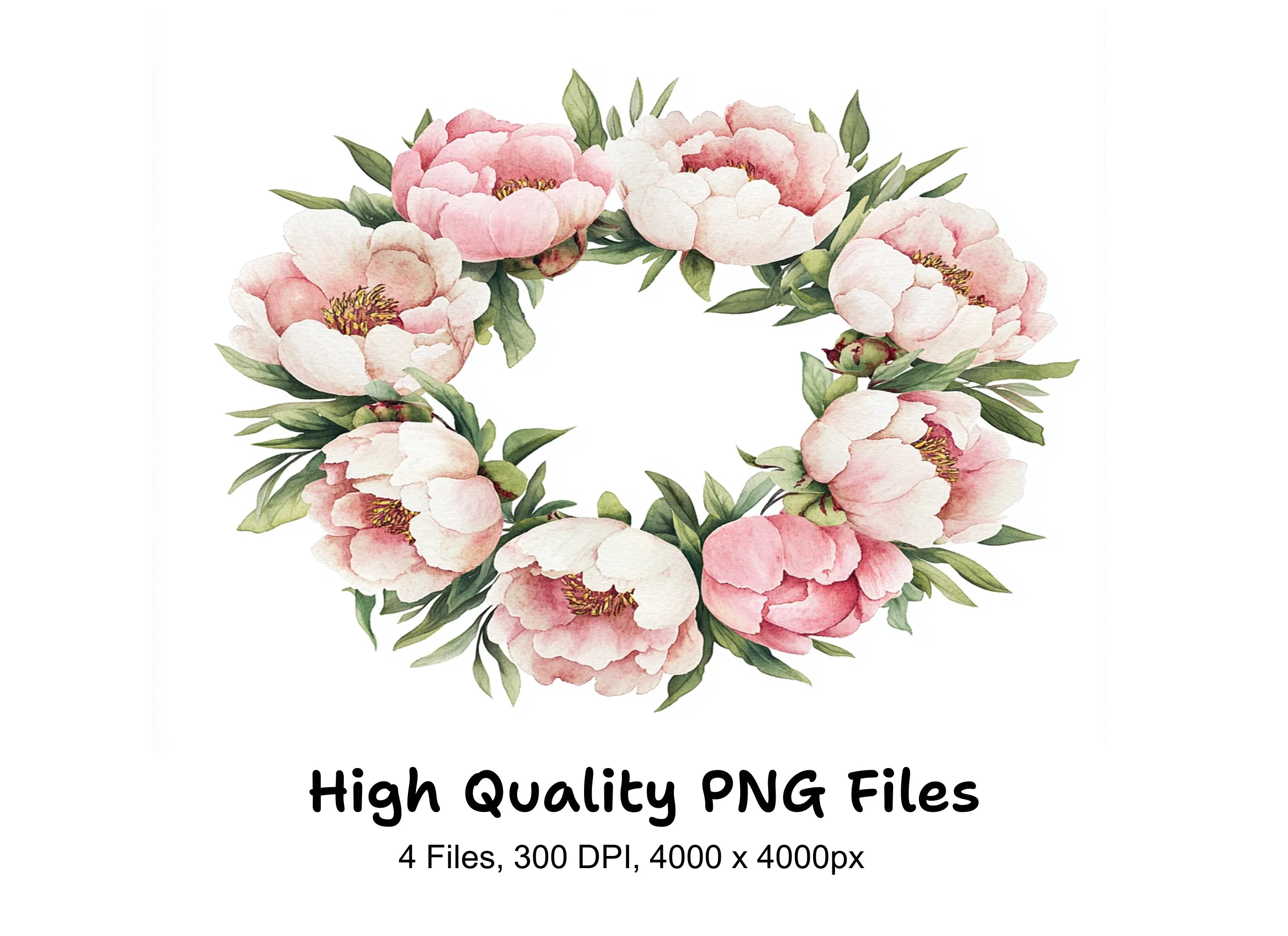 Pink Peony Wreaths Clipart Bundle