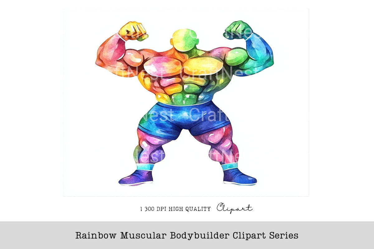Rainbow Muscular Bodybuilder Series Clipart Bundle