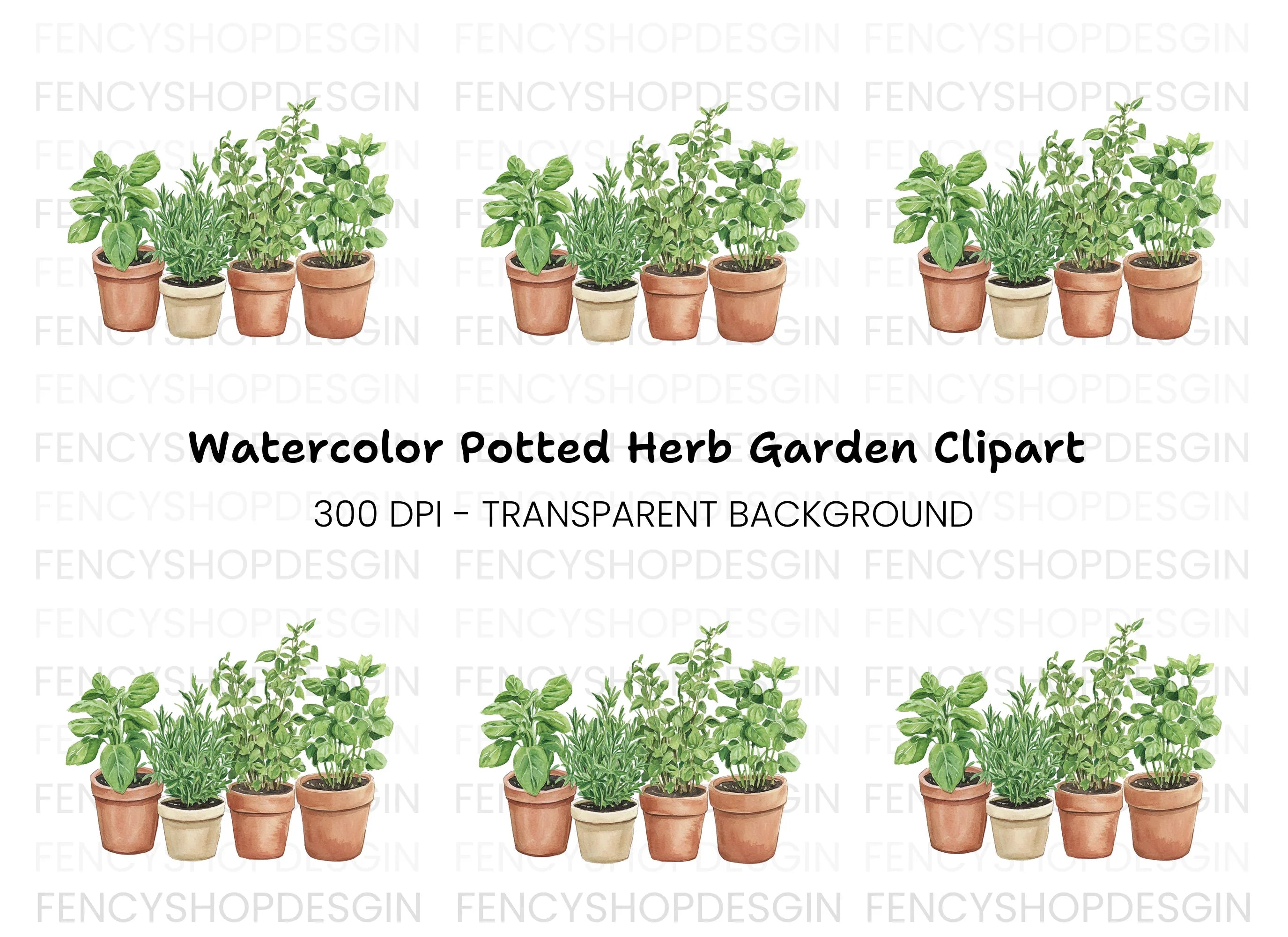 Potted Herb Garden Clipart Bundle