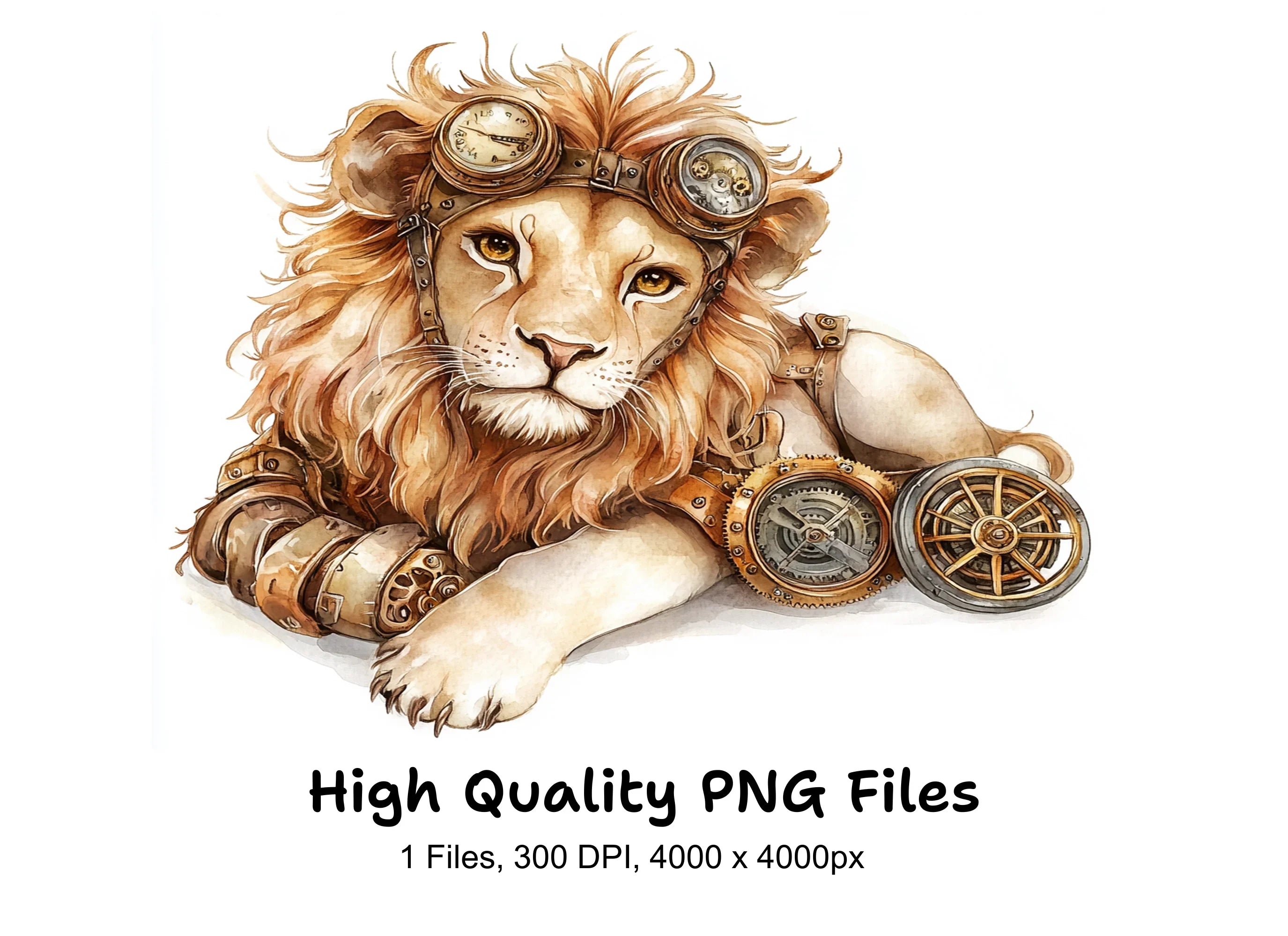 Steampunk Lion Fantasy Animal Clipart Bundle