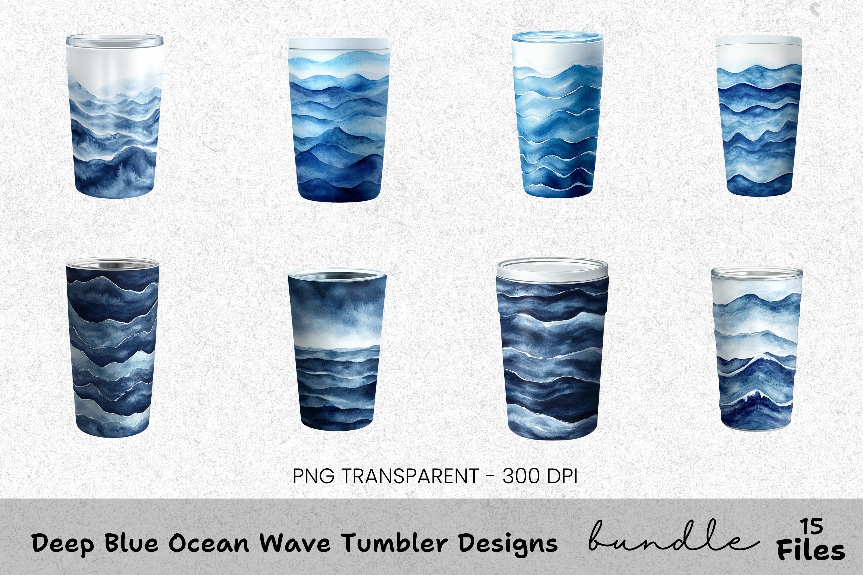 Deep Blue Ocean Wave Tumbler Designs Clipart Bundle