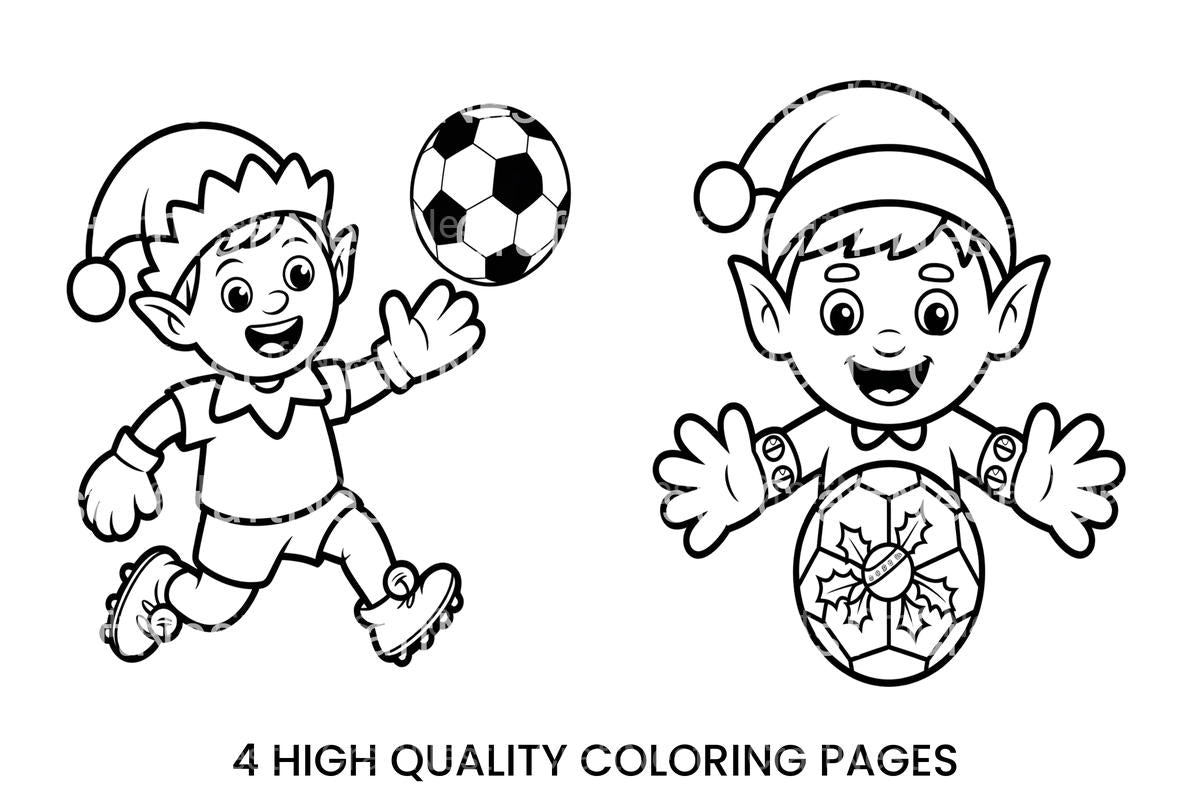 Christmas Elf Playing Soccer Coloring Books