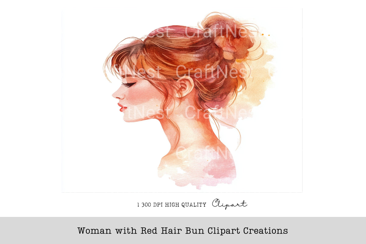 Woman With Red Hair Bun Creations Clipart Bundle