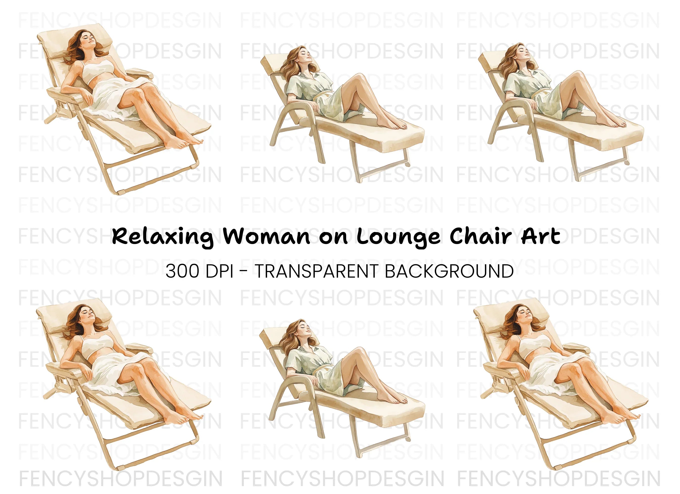 Sunbathing Women Lounge Chairs Clipart Bundle